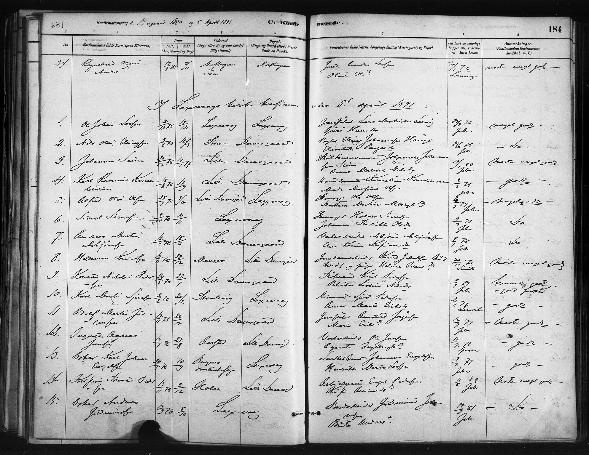 Askøy Sokneprestembete, SAB/A-74101/H/Ha/Haa/Haae/L0002: Parish register (official) no. E 2, 1878-1891, p. 184