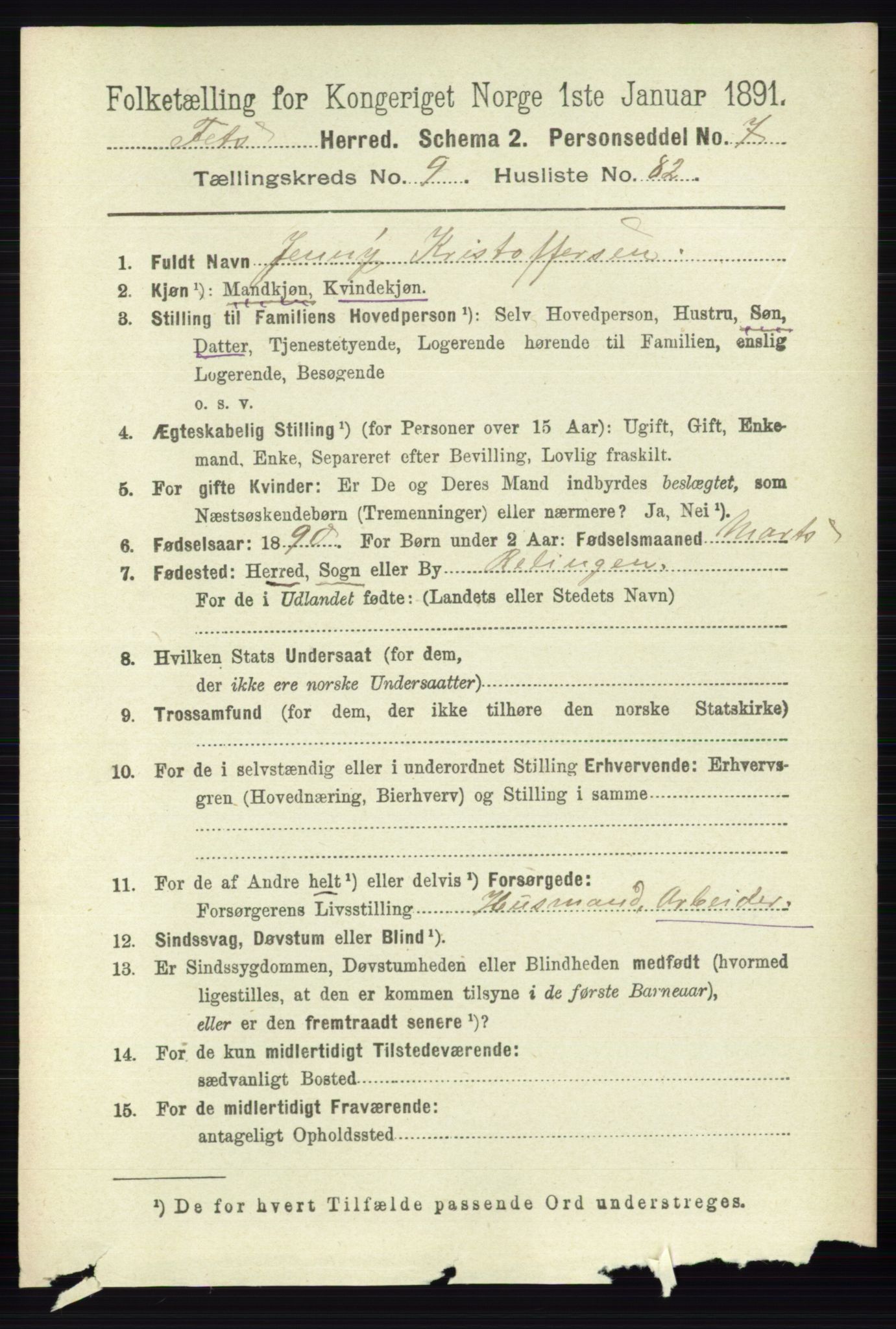 RA, 1891 census for 0227 Fet, 1891, p. 3946