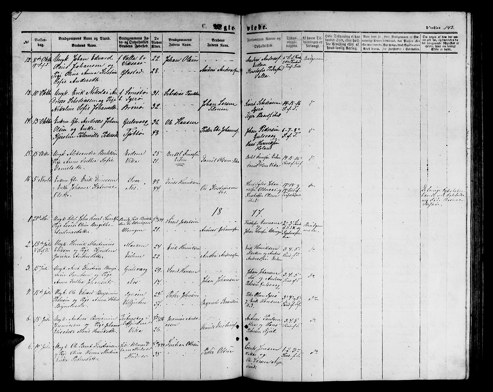 Ministerialprotokoller, klokkerbøker og fødselsregistre - Nordland, AV/SAT-A-1459/816/L0252: Parish register (copy) no. 816C02, 1871-1885, p. 143