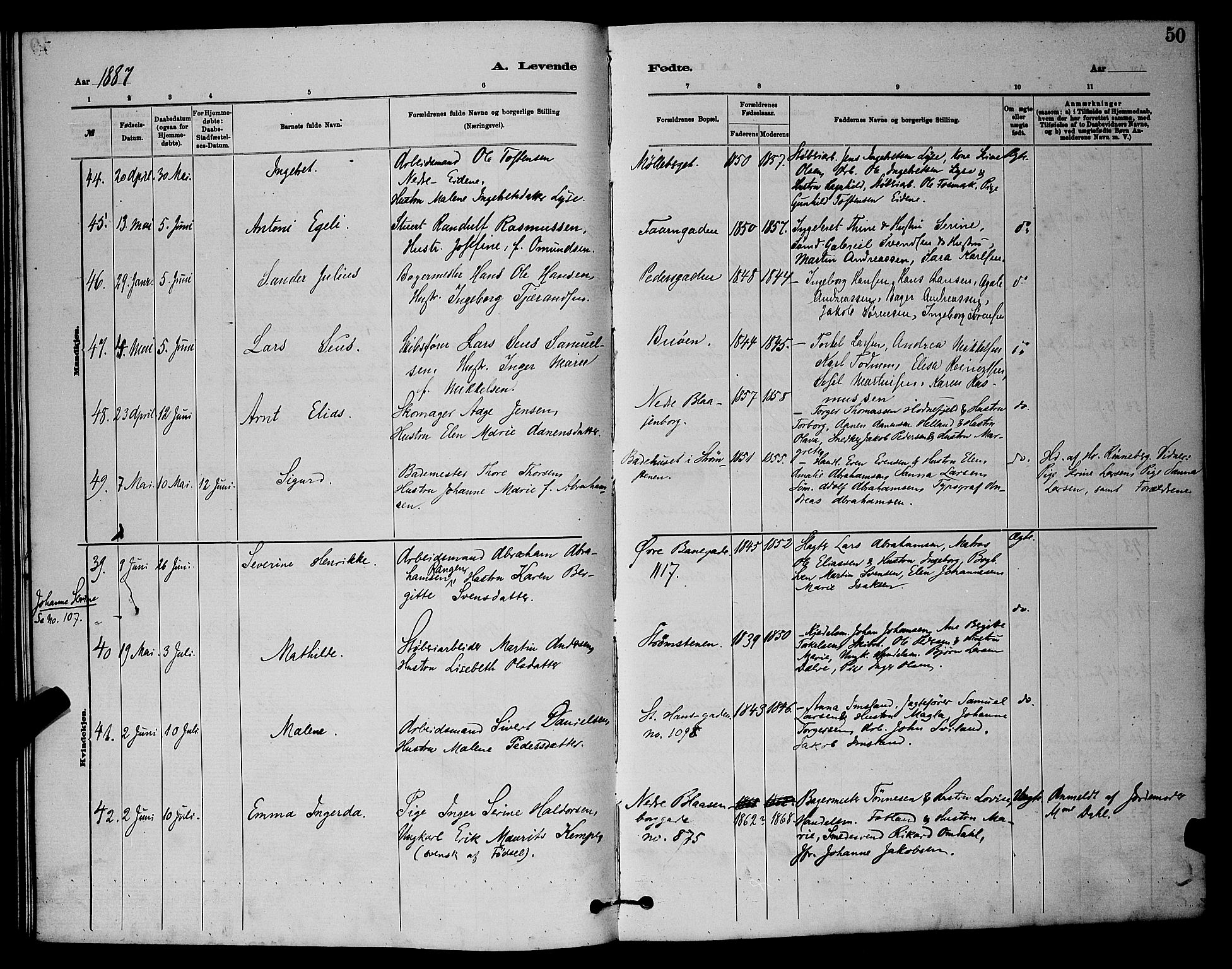 St. Johannes sokneprestkontor, AV/SAST-A-101814/001/30/30BB/L0001: Parish register (copy) no. B 1, 1885-1897, p. 50