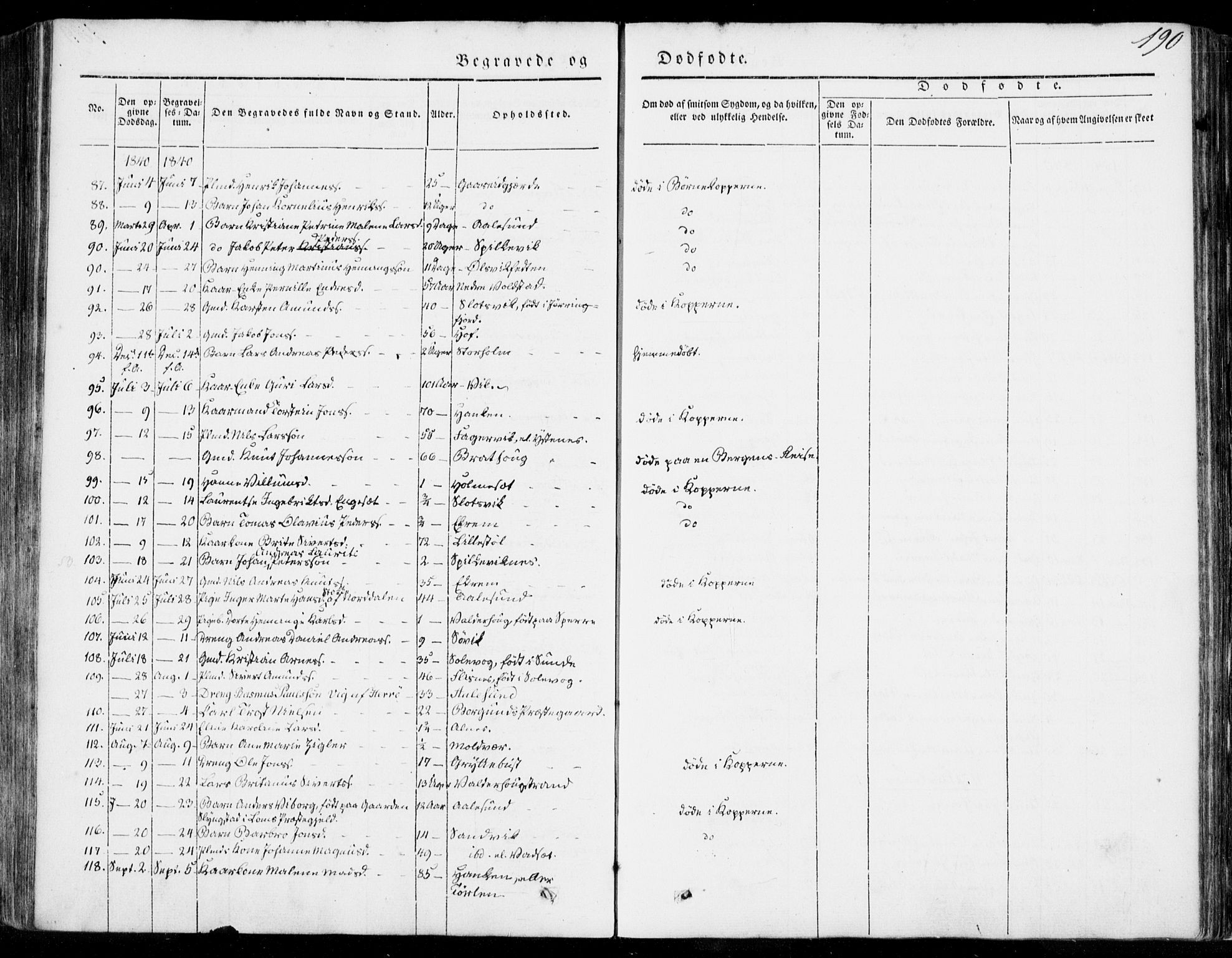 Ministerialprotokoller, klokkerbøker og fødselsregistre - Møre og Romsdal, AV/SAT-A-1454/528/L0396: Parish register (official) no. 528A07, 1839-1847, p. 190