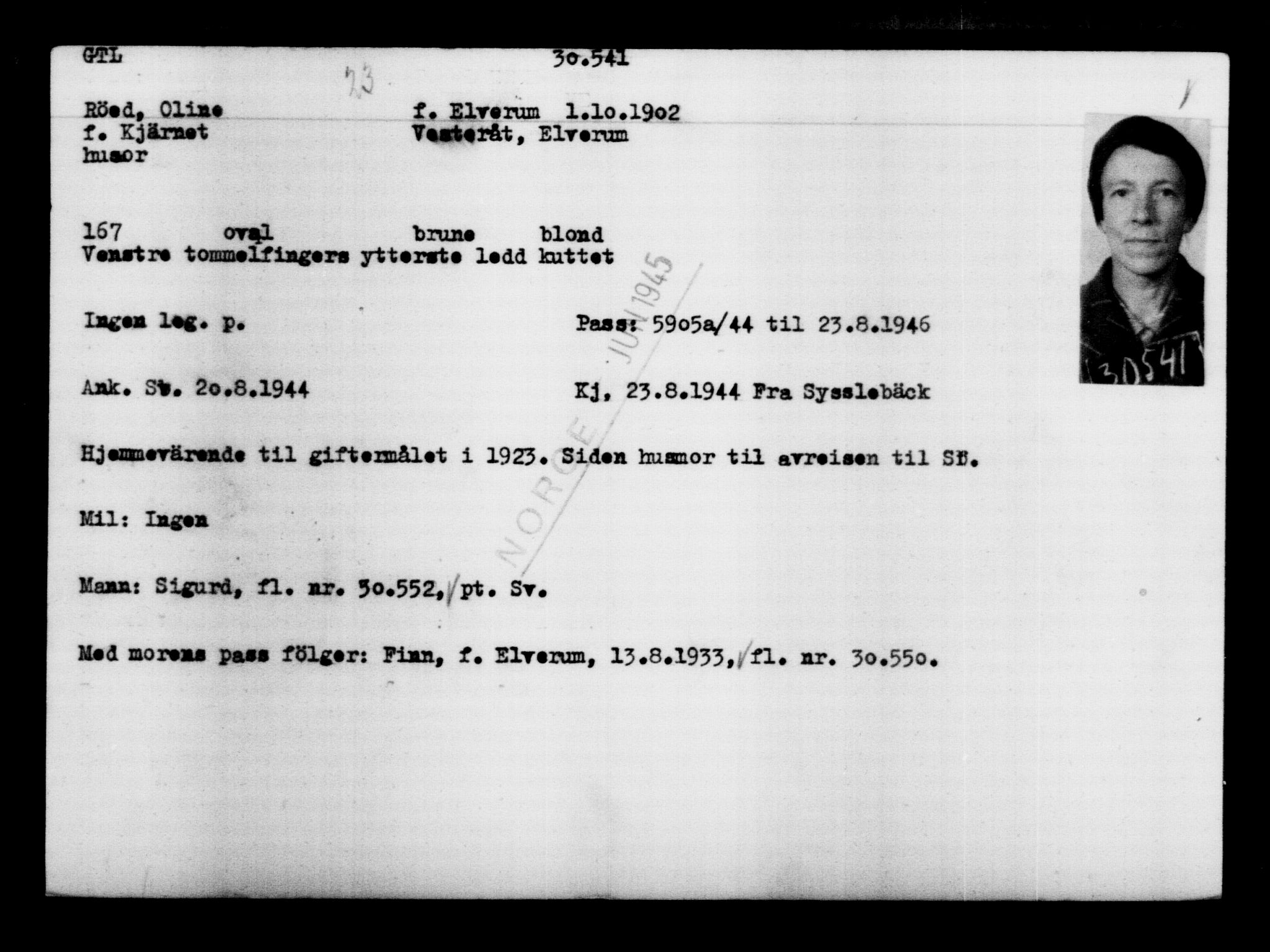 Utenriksstasjonene, Legasjonen i Stockholm, Flyktningkontoret, AV/RA-S-6753/V/Va/L0012: Kjesäterkartoteket, flyktninger med registreringsnr. 28300-31566, 1940-1945, p. 2445