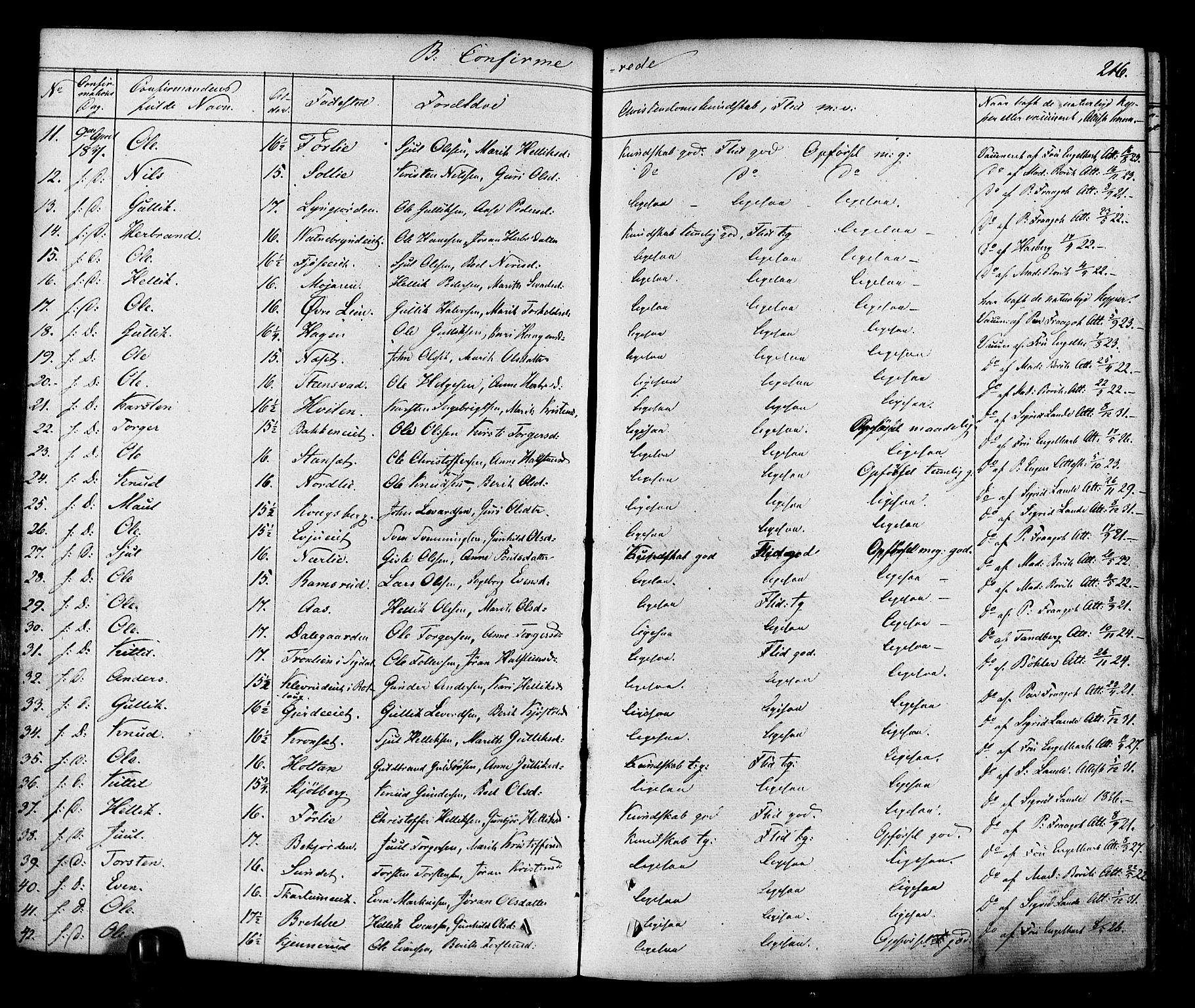 Flesberg kirkebøker, SAKO/A-18/F/Fa/L0006: Parish register (official) no. I 6, 1834-1860, p. 216