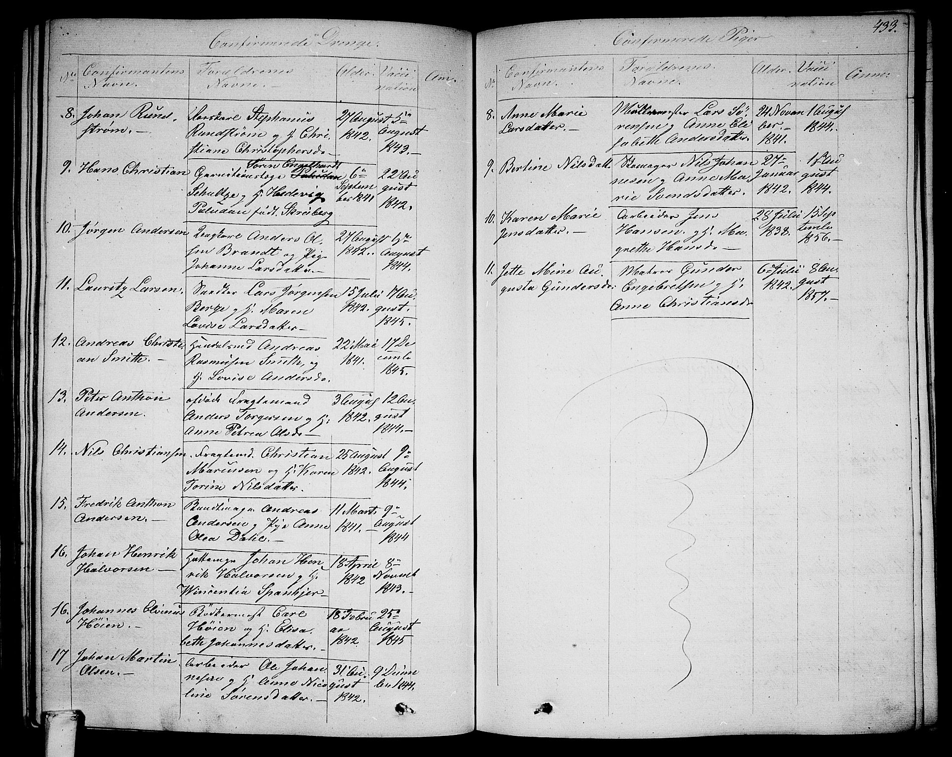 Larvik kirkebøker, SAKO/A-352/G/Ga/L0003b: Parish register (copy) no. I 3B, 1830-1870, p. 433