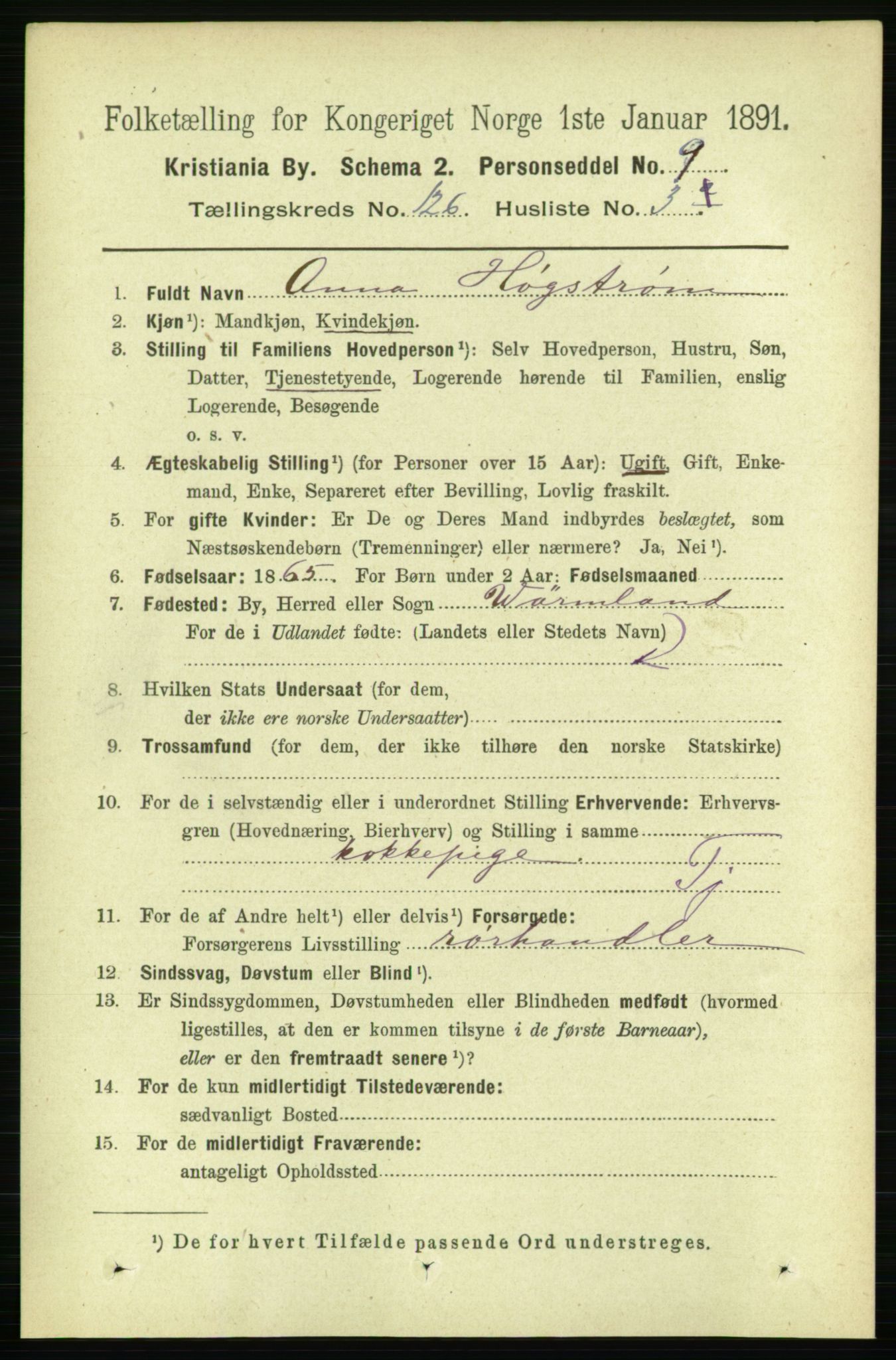 RA, 1891 census for 0301 Kristiania, 1891, p. 67225