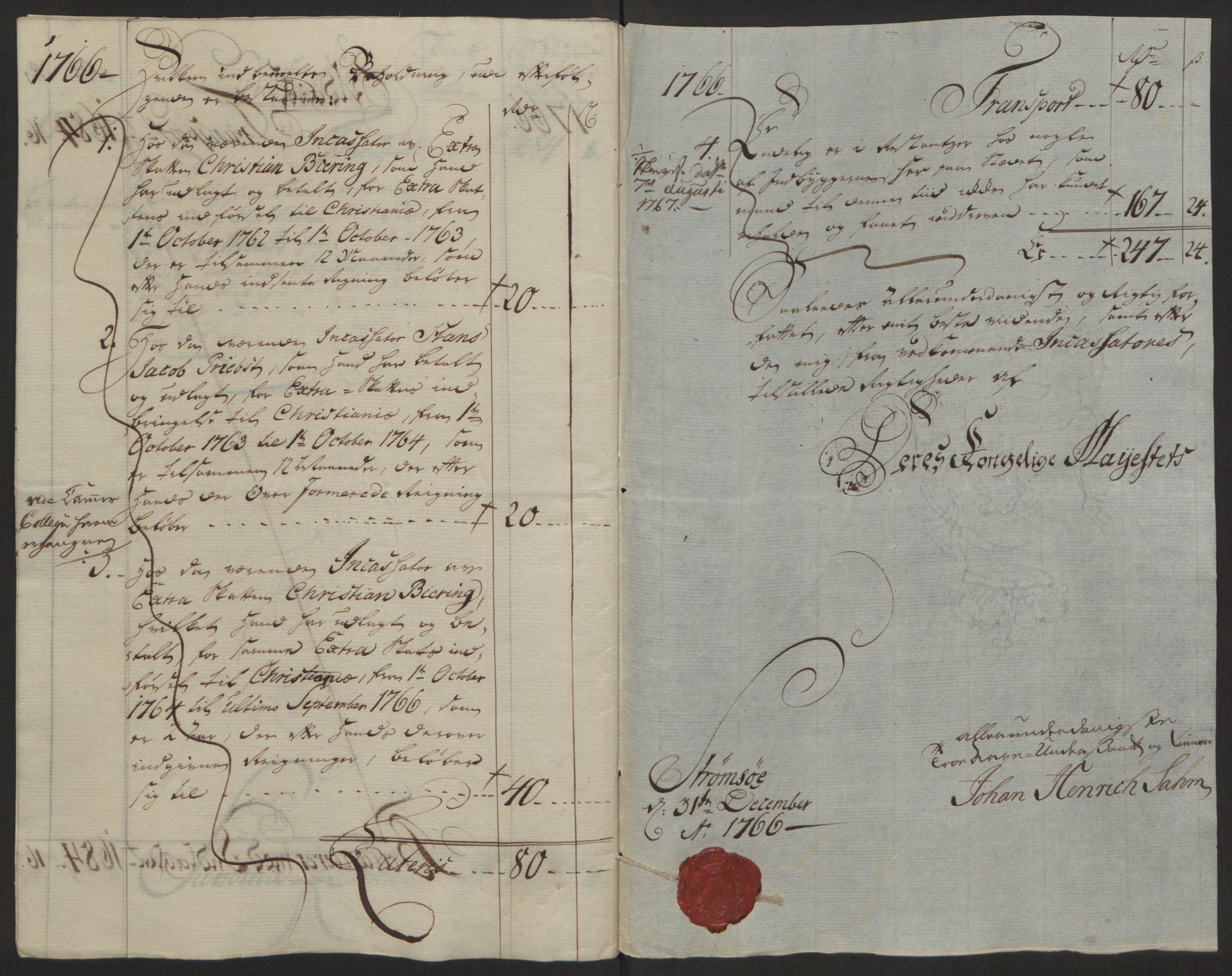 Rentekammeret inntil 1814, Reviderte regnskaper, Byregnskaper, AV/RA-EA-4066/R/Rg/L0144/0001: [G4] Kontribusjonsregnskap / Ekstraskatt, 1762-1767, p. 423