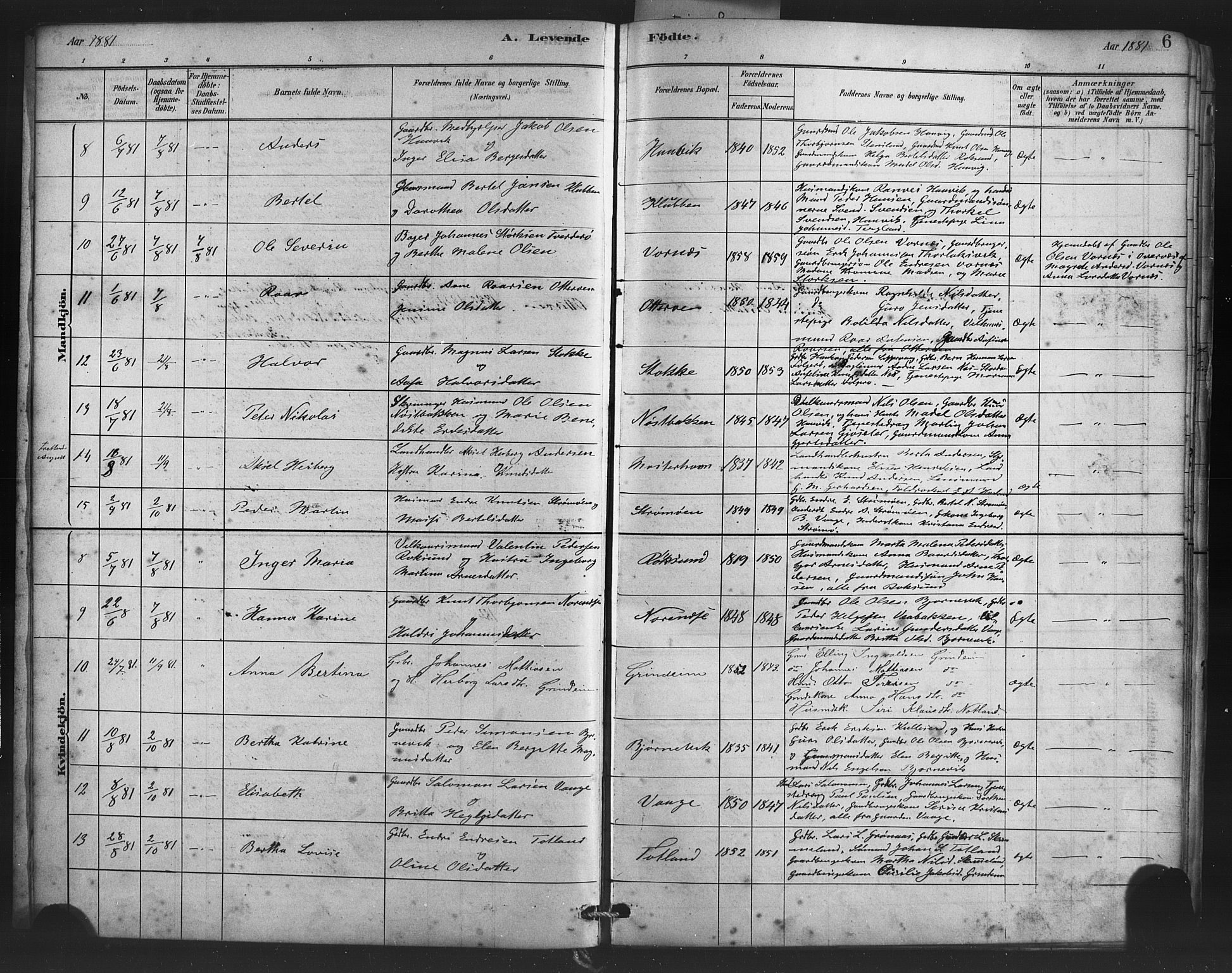 Finnås sokneprestembete, AV/SAB-A-99925/H/Ha/Haa/Haab/L0001: Parish register (official) no. B 1, 1881-1894, p. 6