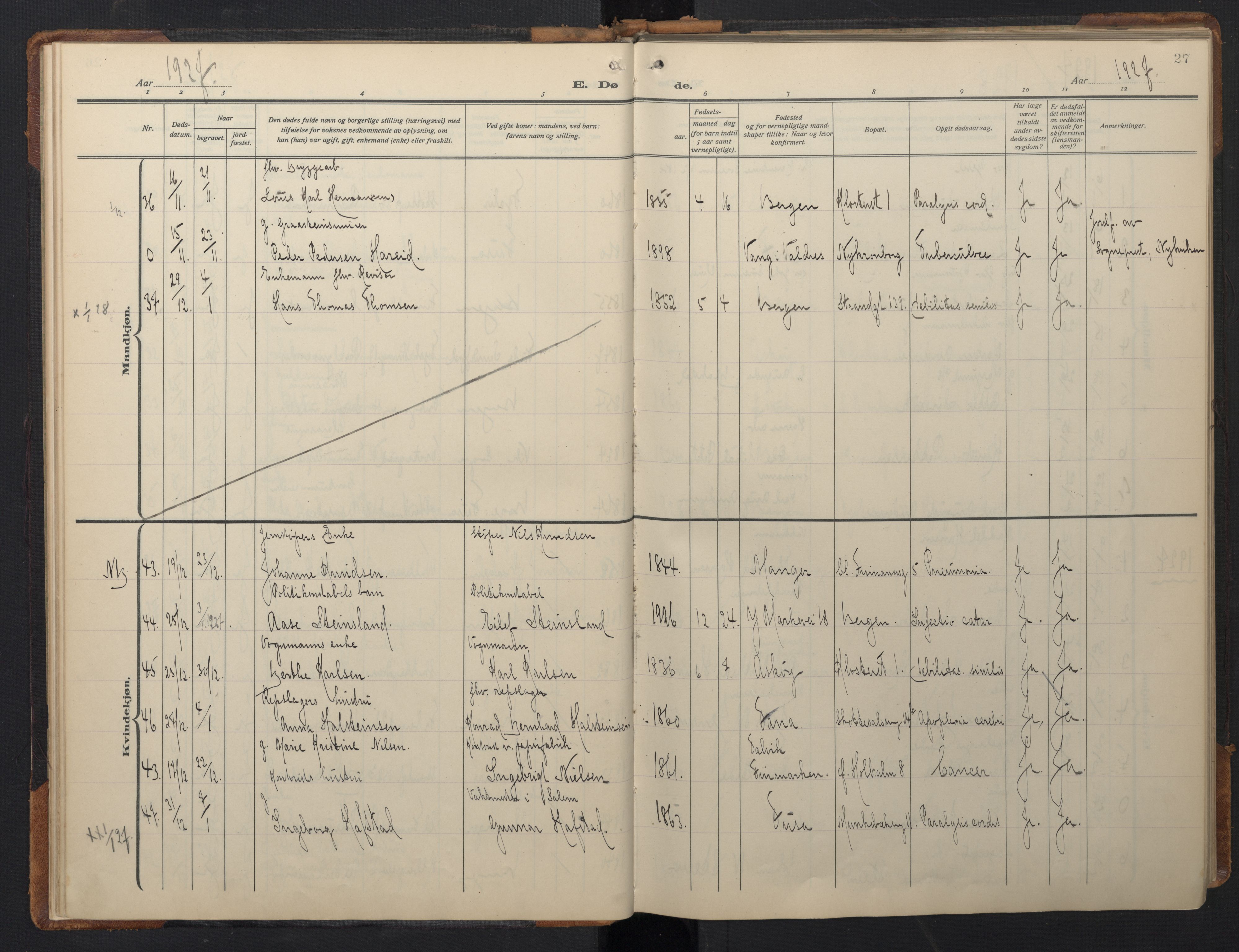 Nykirken Sokneprestembete, AV/SAB-A-77101/H/Hab: Parish register (copy) no. E 3, 1924-1947, p. 26b-27a