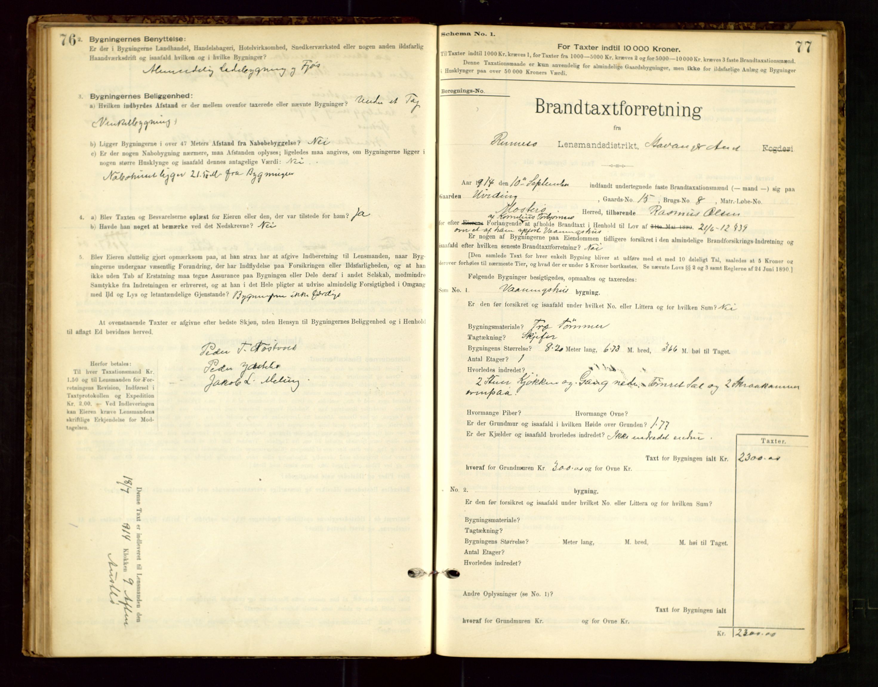 Rennesøy lensmannskontor, SAST/A-100165/Gob/L0001: Branntakstprotokoll - skjematakst, 1900-1956, p. 76-77
