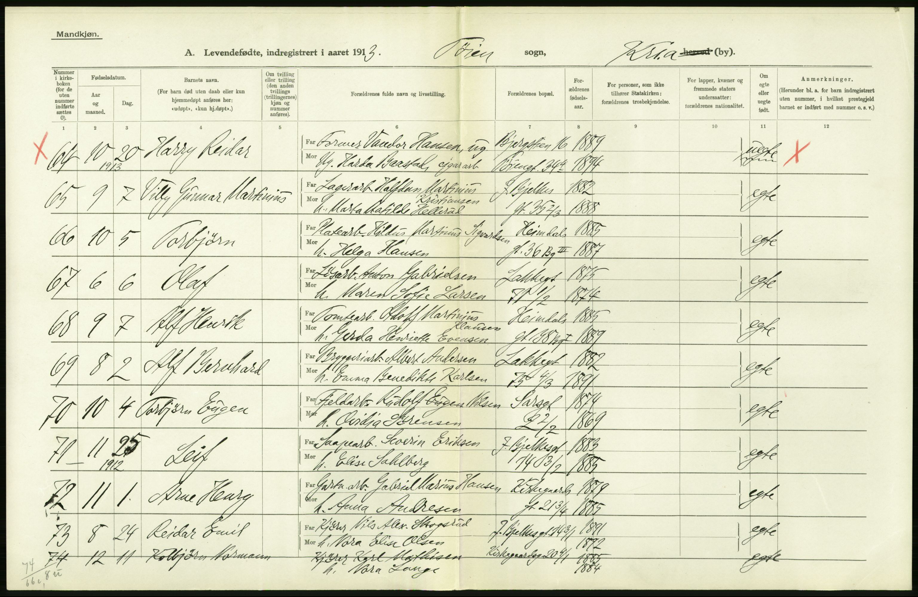 Statistisk sentralbyrå, Sosiodemografiske emner, Befolkning, RA/S-2228/D/Df/Dfb/Dfbc/L0007: Kristiania: Levendefødte menn og kvinner., 1913, p. 552