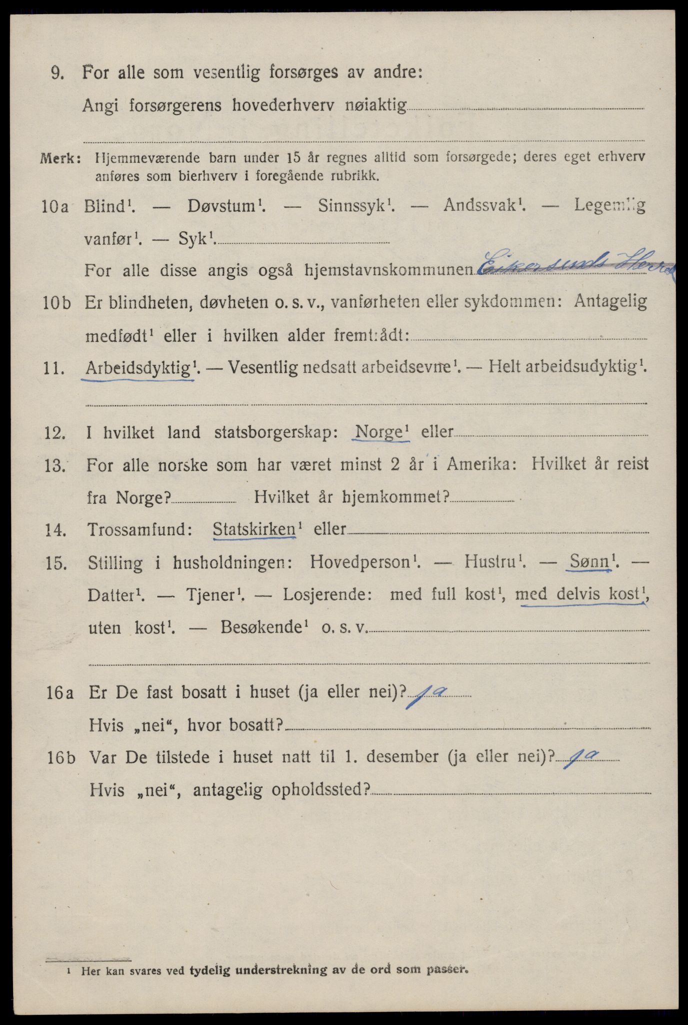 SAST, 1920 census for Eigersund, 1920, p. 1178