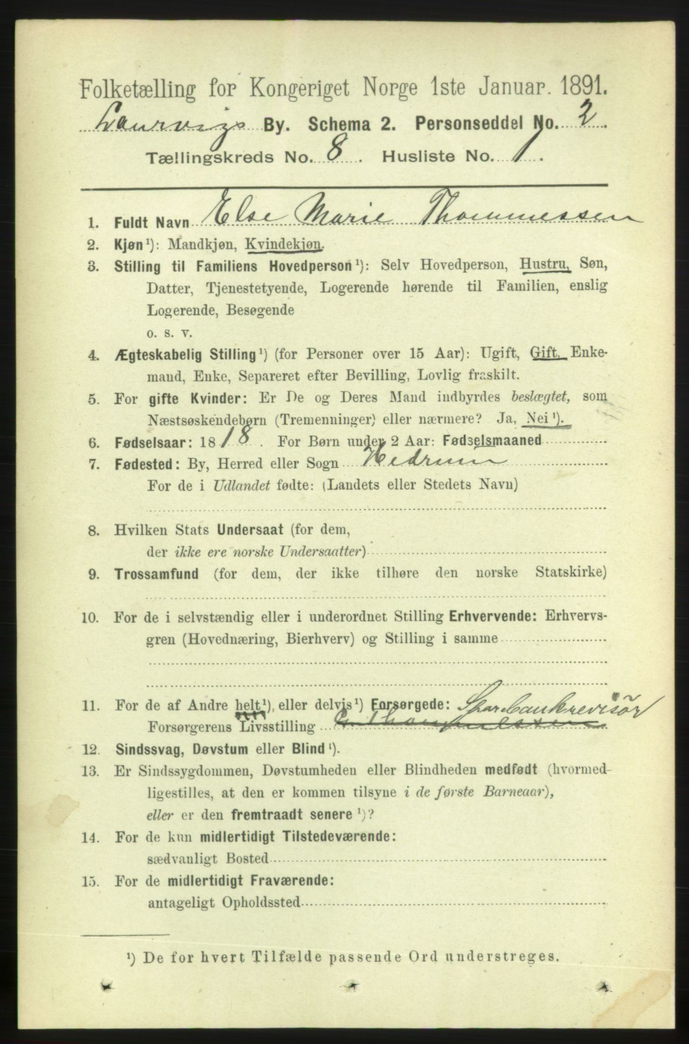 RA, 1891 census for 0707 Larvik, 1891, p. 7818