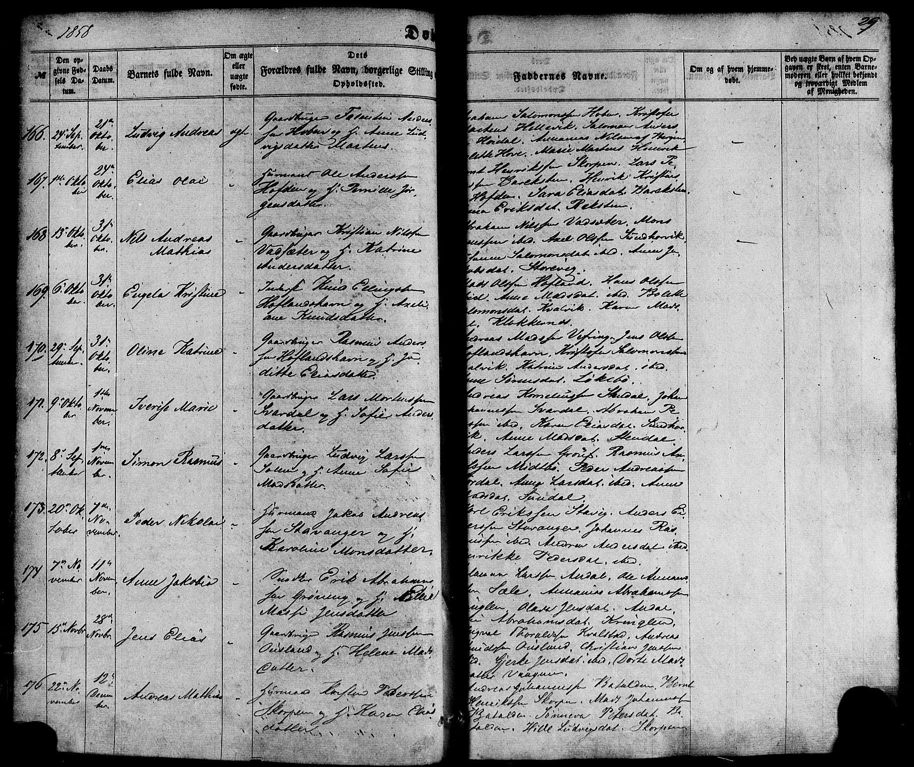 Kinn sokneprestembete, AV/SAB-A-80801/H/Haa/Haaa/L0006: Parish register (official) no. A 6, 1857-1885, p. 29