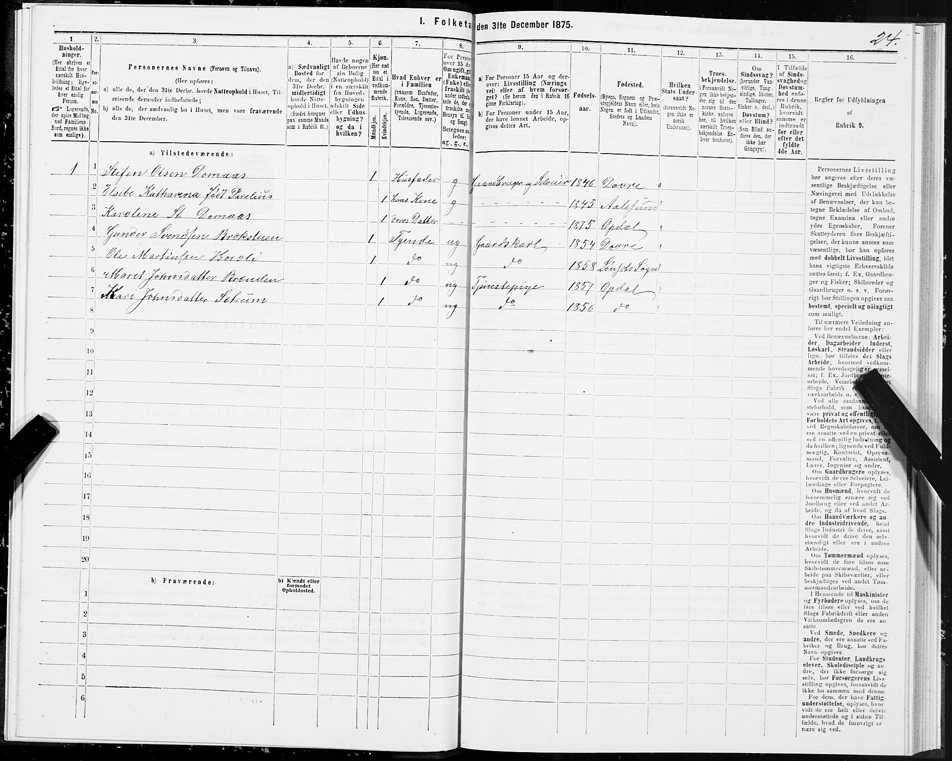 SAT, 1875 census for 1634P Oppdal, 1875, p. 6024