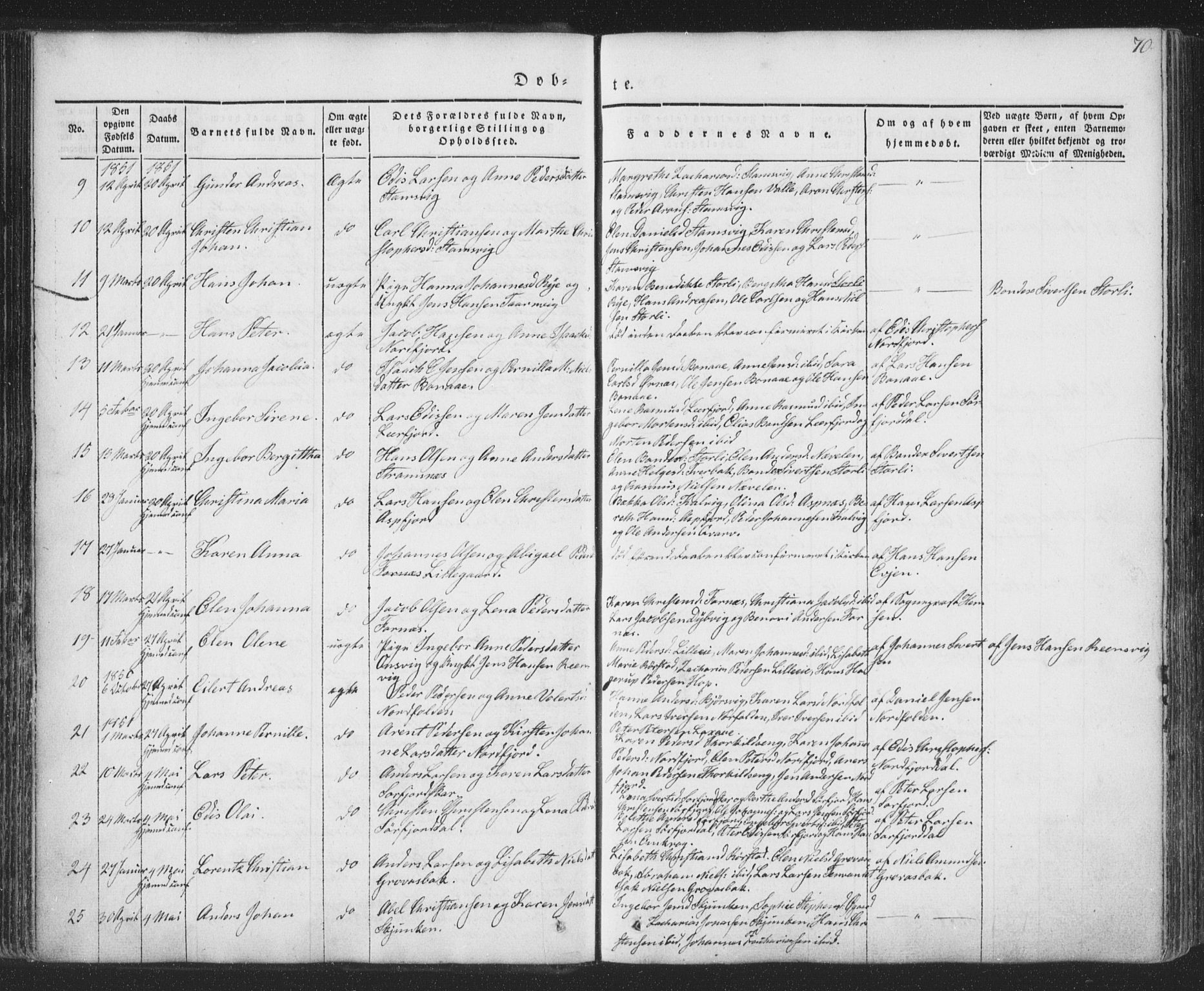 Ministerialprotokoller, klokkerbøker og fødselsregistre - Nordland, AV/SAT-A-1459/853/L0769: Parish register (official) no. 853A08, 1836-1856, p. 70