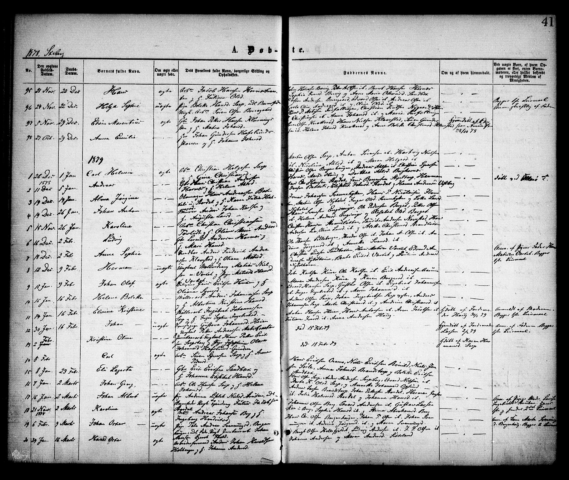 Skjeberg prestekontor Kirkebøker, SAO/A-10923/F/Fa/L0008: Parish register (official) no. I 8, 1869-1885, p. 41