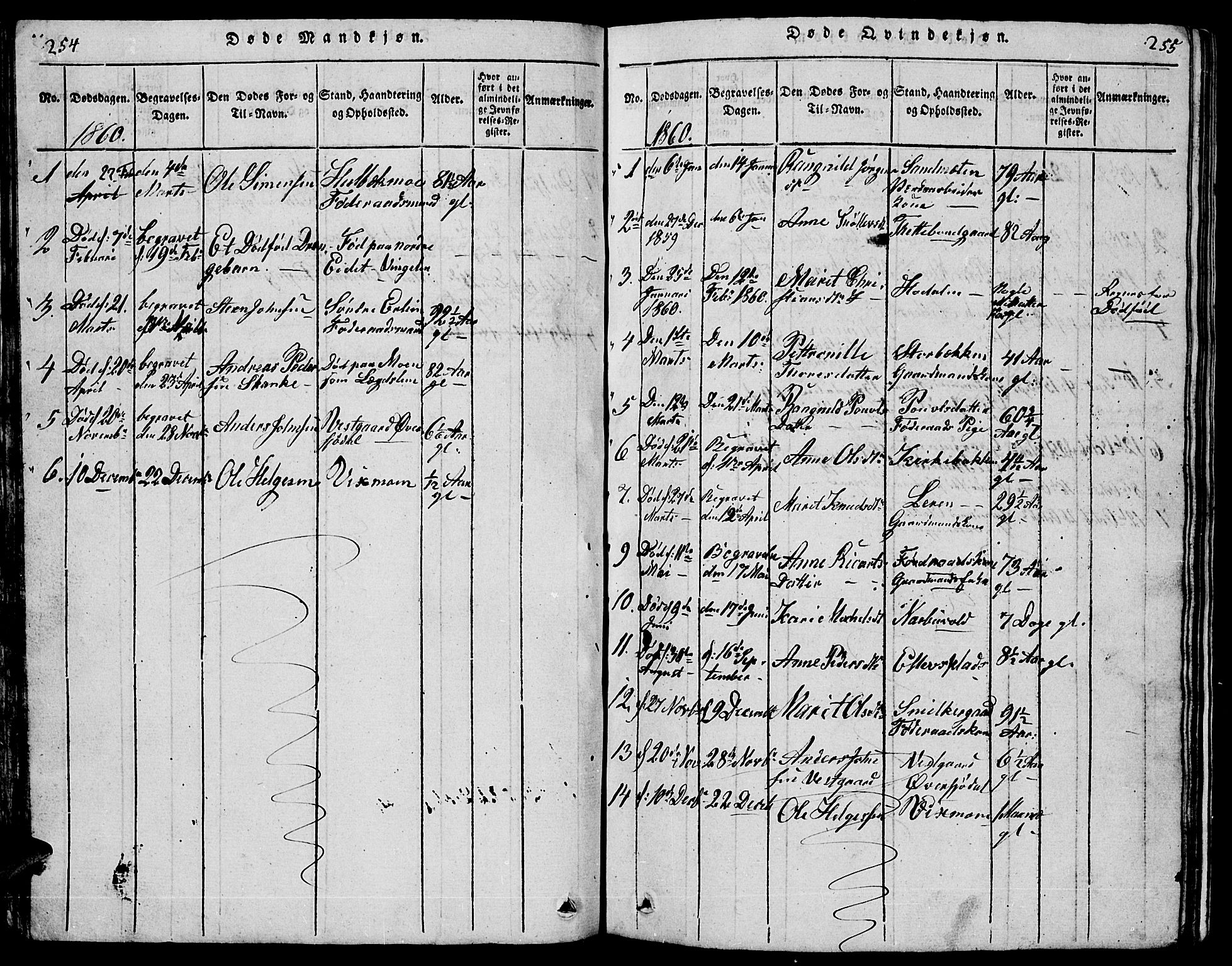 Tolga prestekontor, AV/SAH-PREST-062/L/L0001: Parish register (copy) no. 1, 1814-1877, p. 254-255