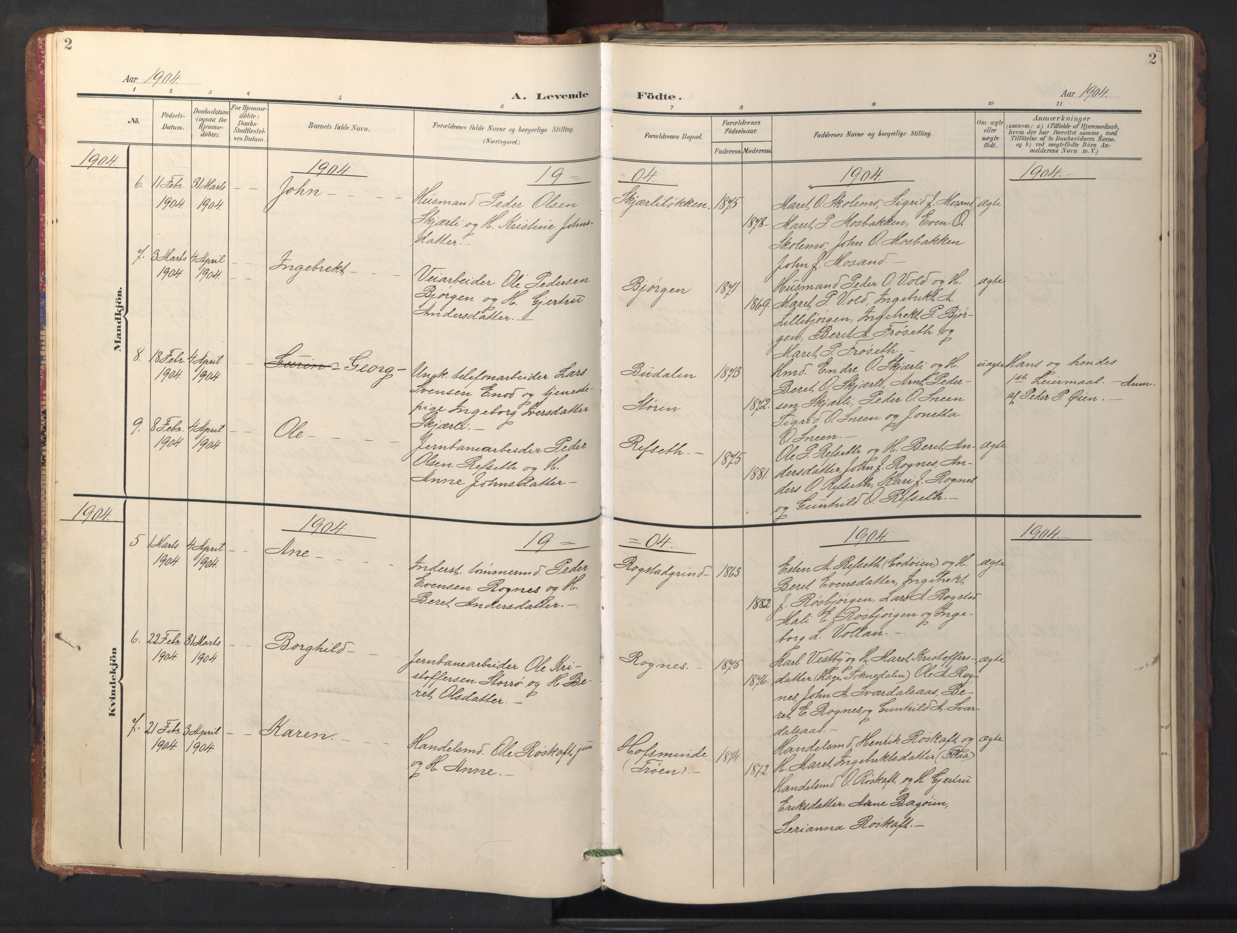 Ministerialprotokoller, klokkerbøker og fødselsregistre - Sør-Trøndelag, SAT/A-1456/687/L1019: Parish register (copy) no. 687C03, 1904-1931, p. 2