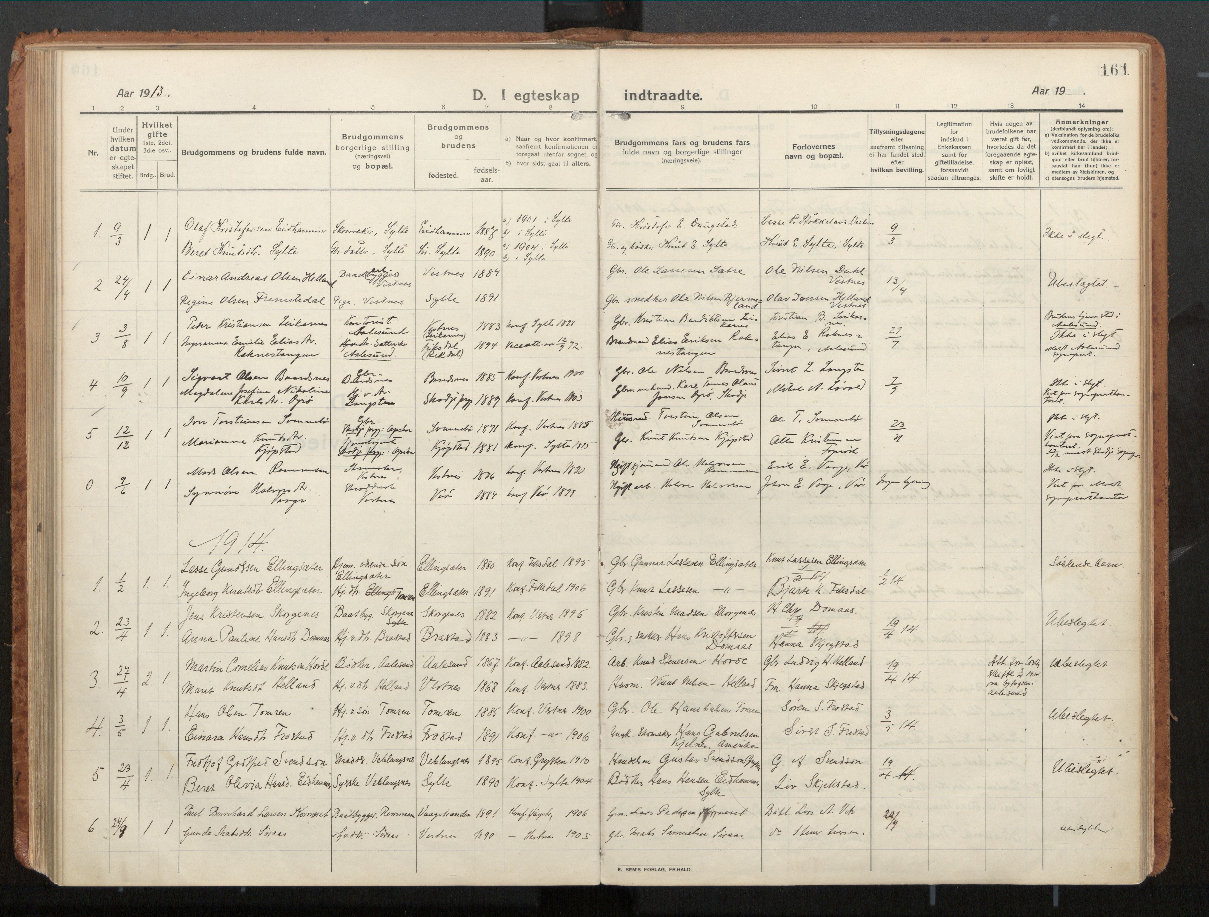 Ministerialprotokoller, klokkerbøker og fødselsregistre - Møre og Romsdal, SAT/A-1454/539/L0534a: Parish register (official) no. 539A08, 1912-1935, p. 161