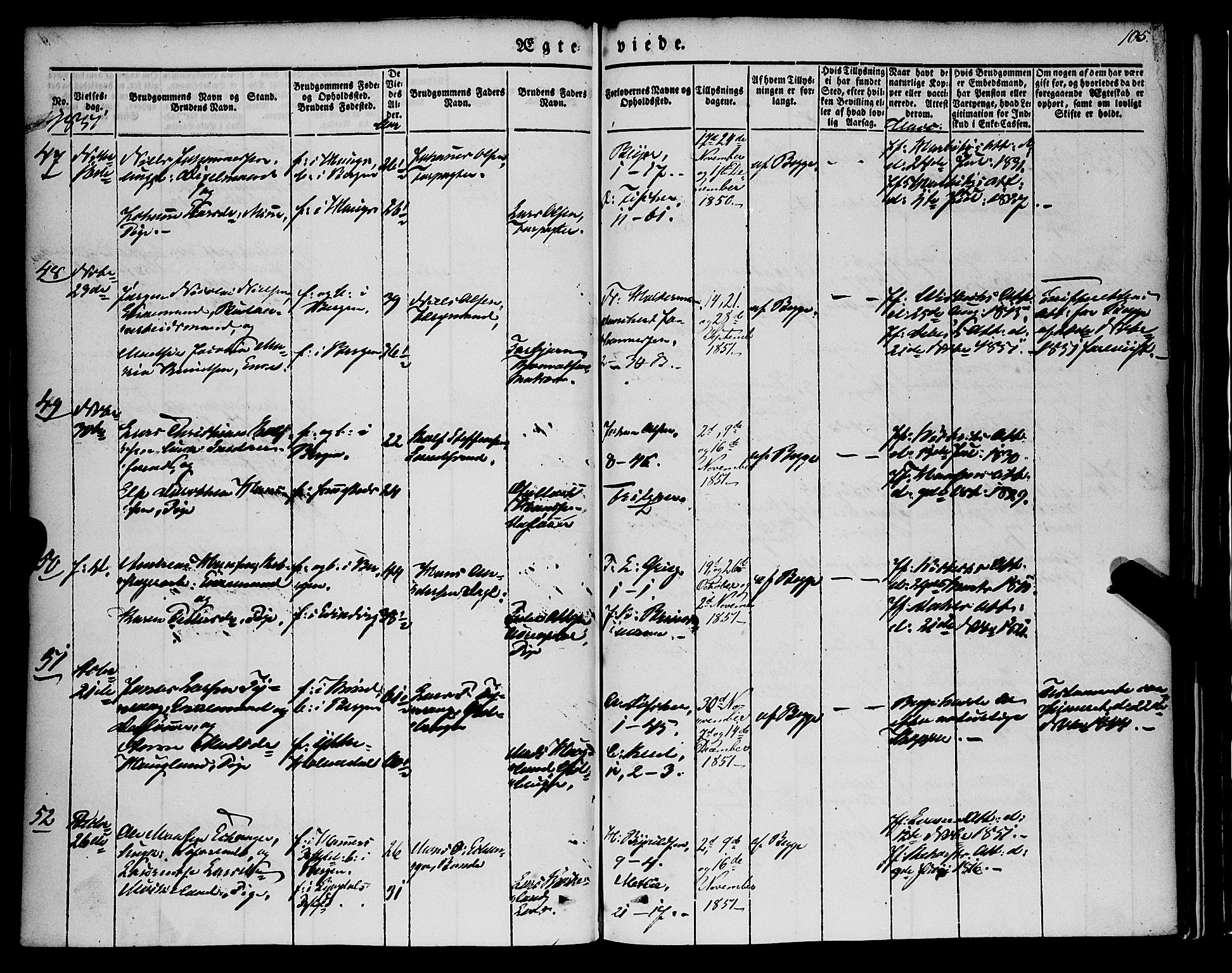 Nykirken Sokneprestembete, AV/SAB-A-77101/H/Haa/L0031: Parish register (official) no. D 1, 1834-1861, p. 105