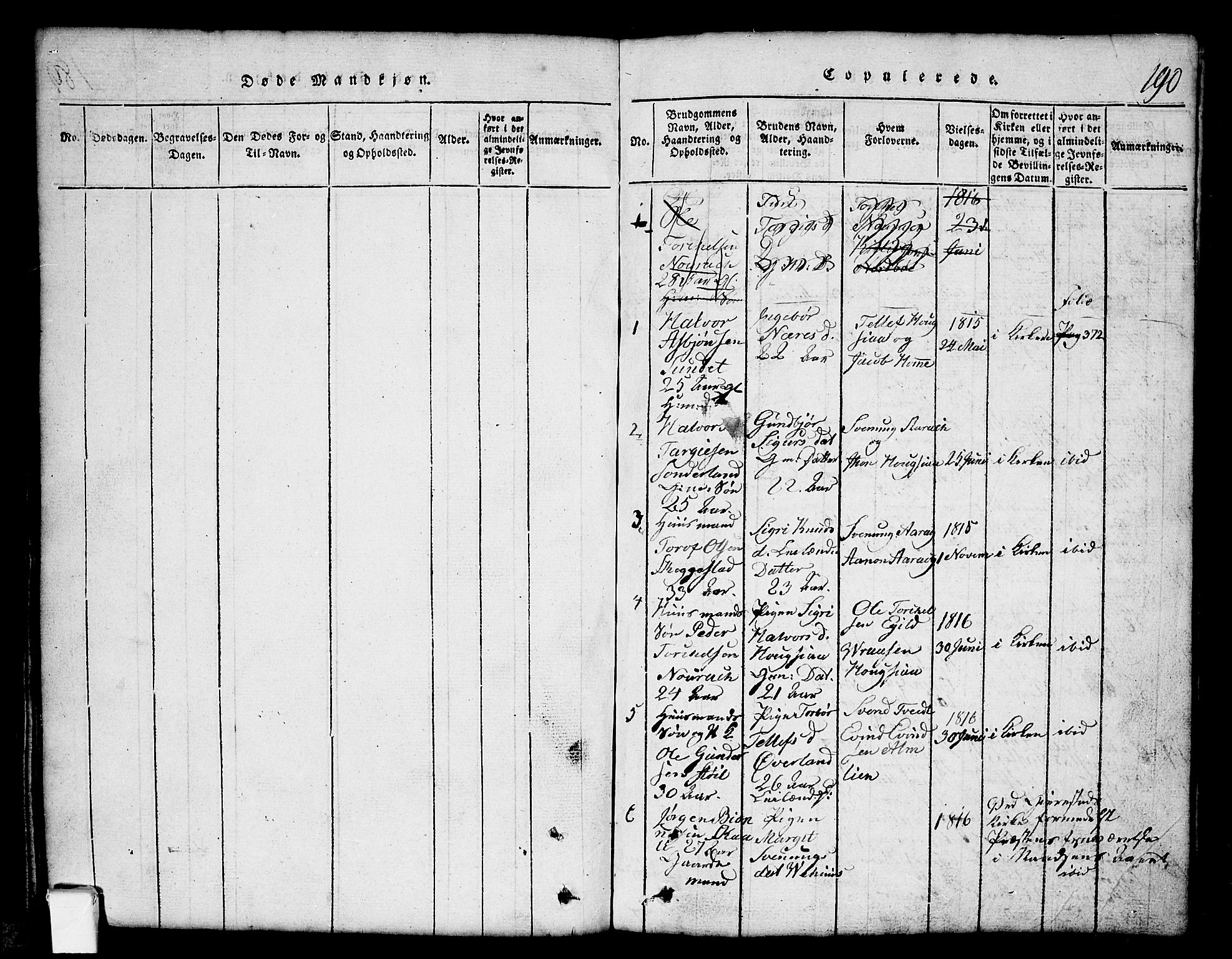 Nissedal kirkebøker, SAKO/A-288/G/Gb/L0001: Parish register (copy) no. II 1, 1814-1862, p. 190