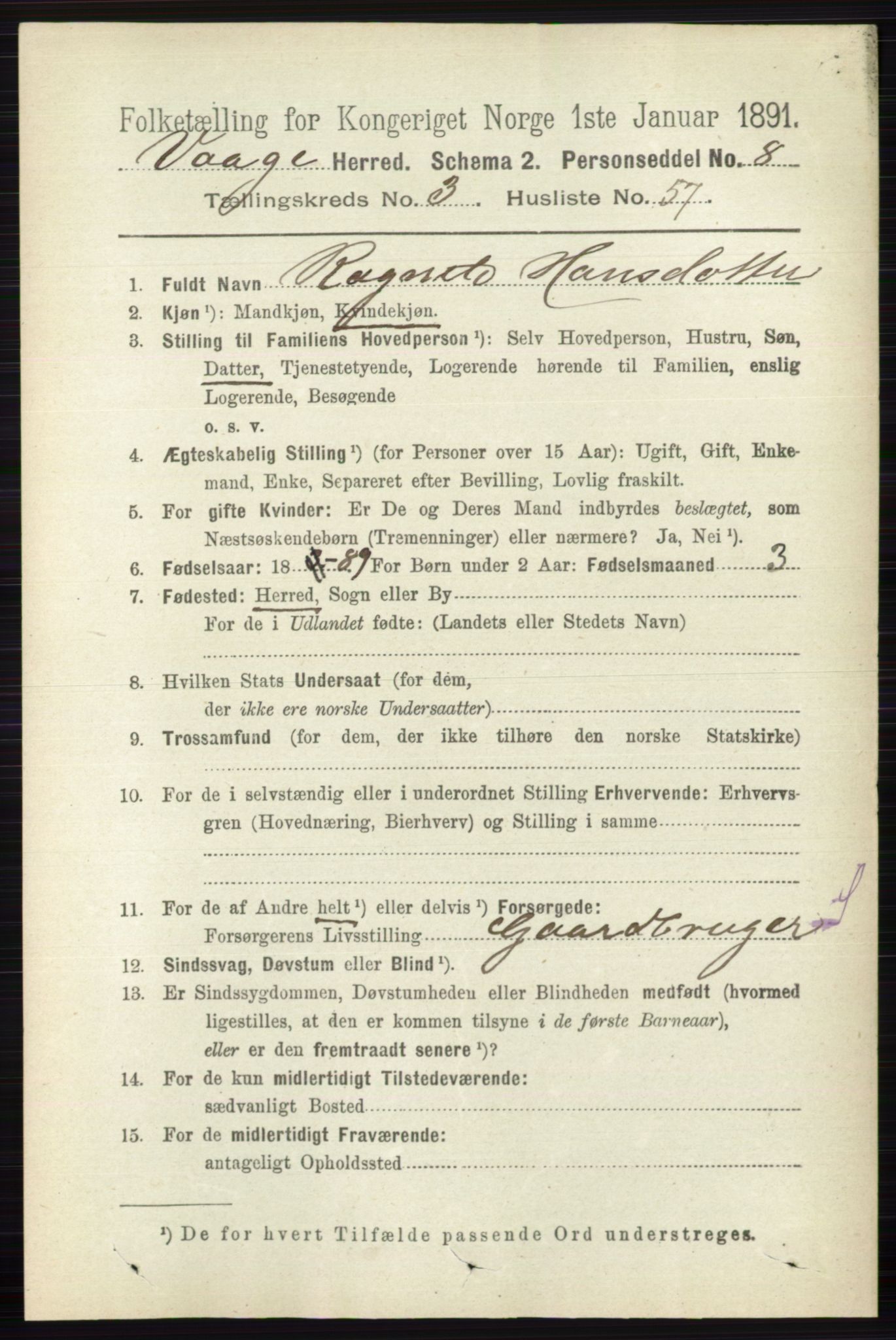 RA, 1891 census for 0515 Vågå, 1891, p. 2628