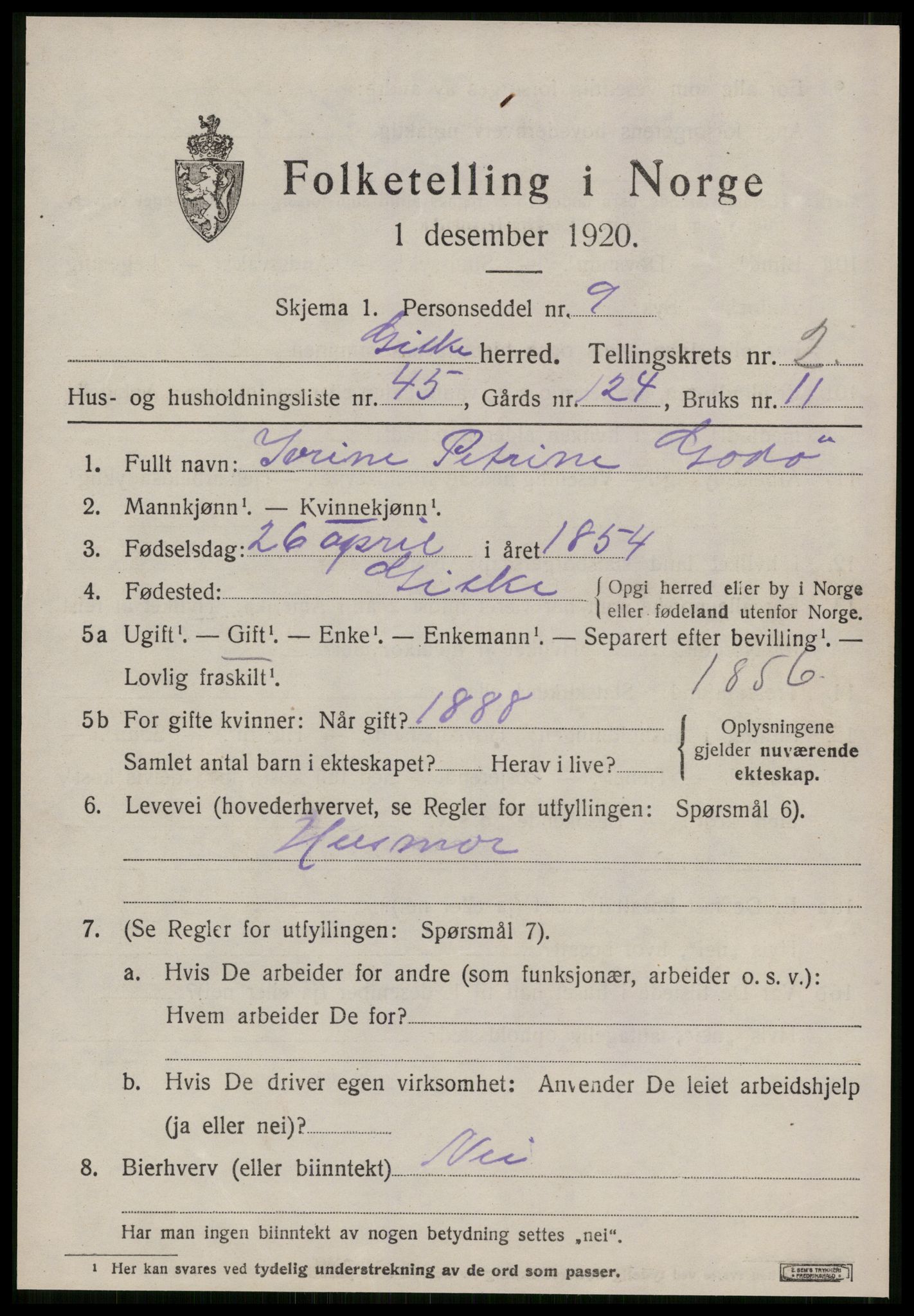 SAT, 1920 census for Giske, 1920, p. 1616