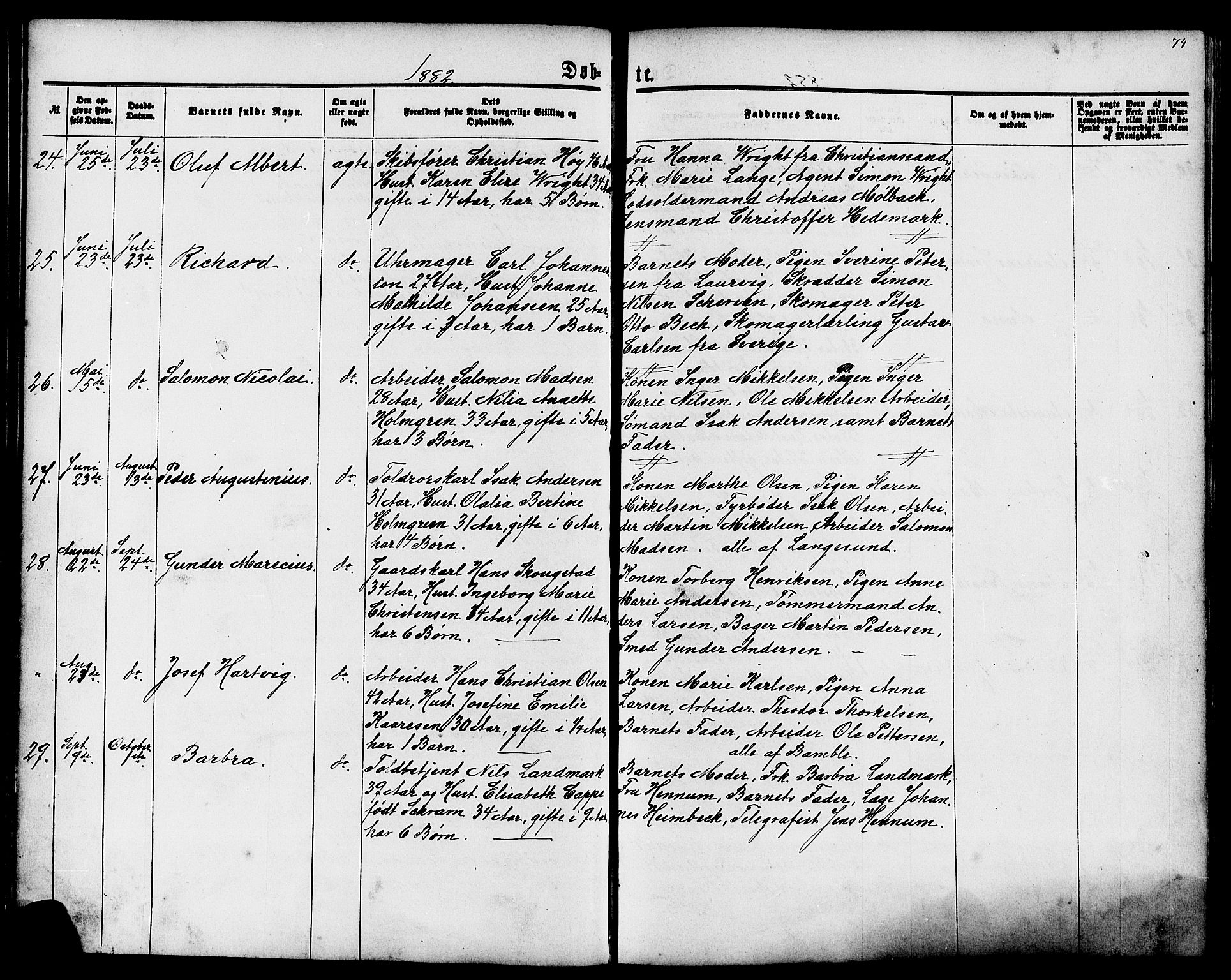 Langesund kirkebøker, AV/SAKO-A-280/G/Ga/L0004: Parish register (copy) no. 4, 1859-1884, p. 74