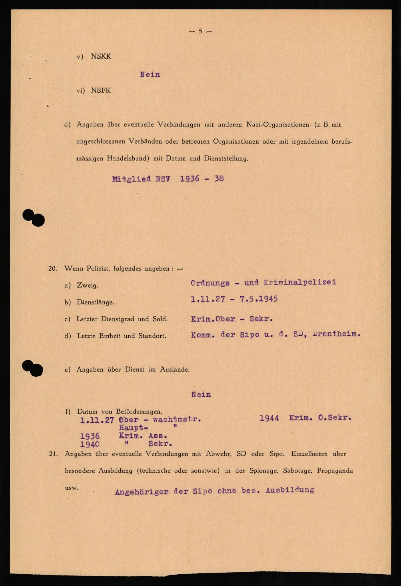 Forsvaret, Forsvarets overkommando II, AV/RA-RAFA-3915/D/Db/L0014: CI Questionaires. Tyske okkupasjonsstyrker i Norge. Tyskere., 1945-1946, p. 334