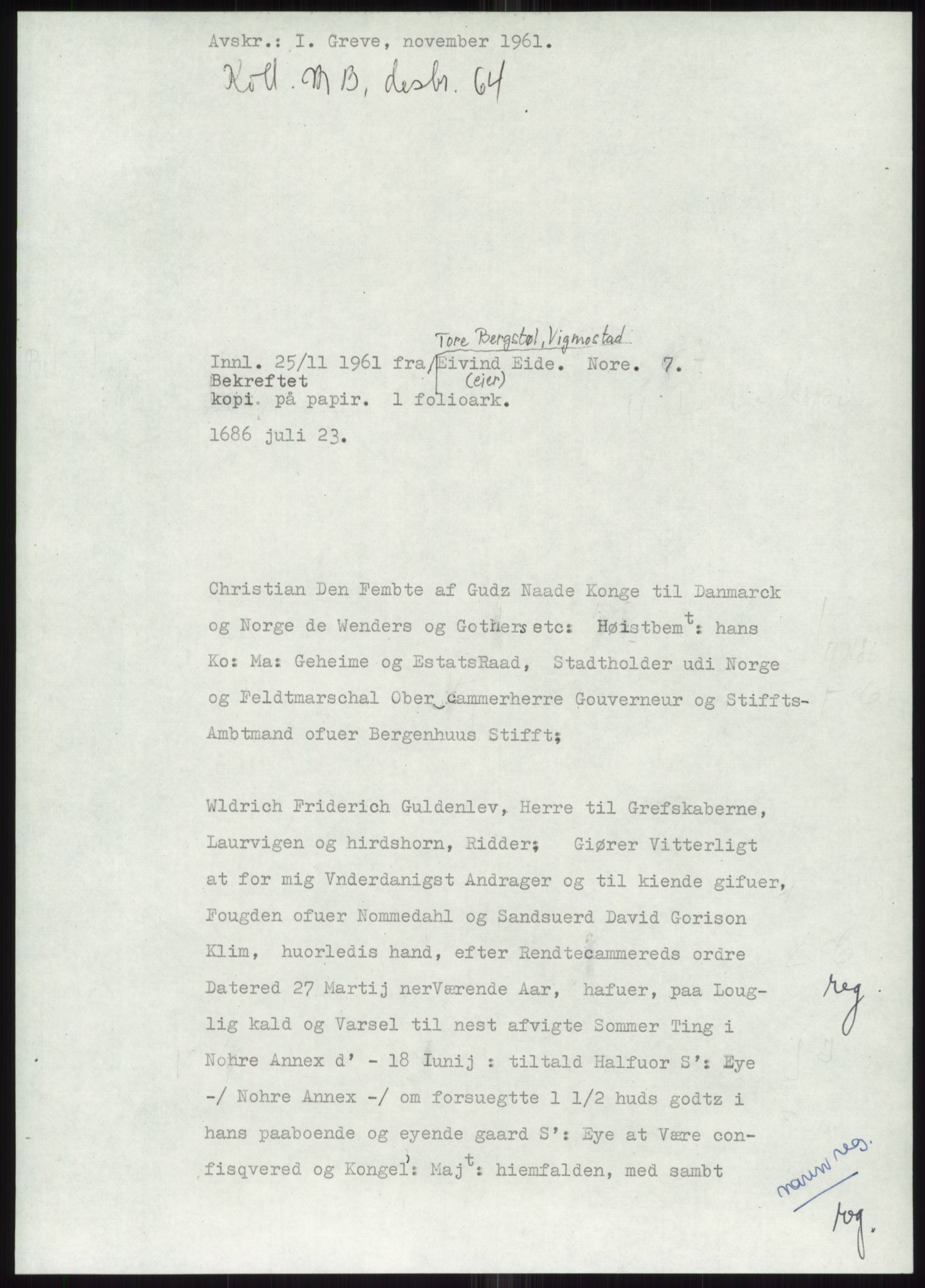 Samlinger til kildeutgivelse, Diplomavskriftsamlingen, AV/RA-EA-4053/H/Ha, p. 1685