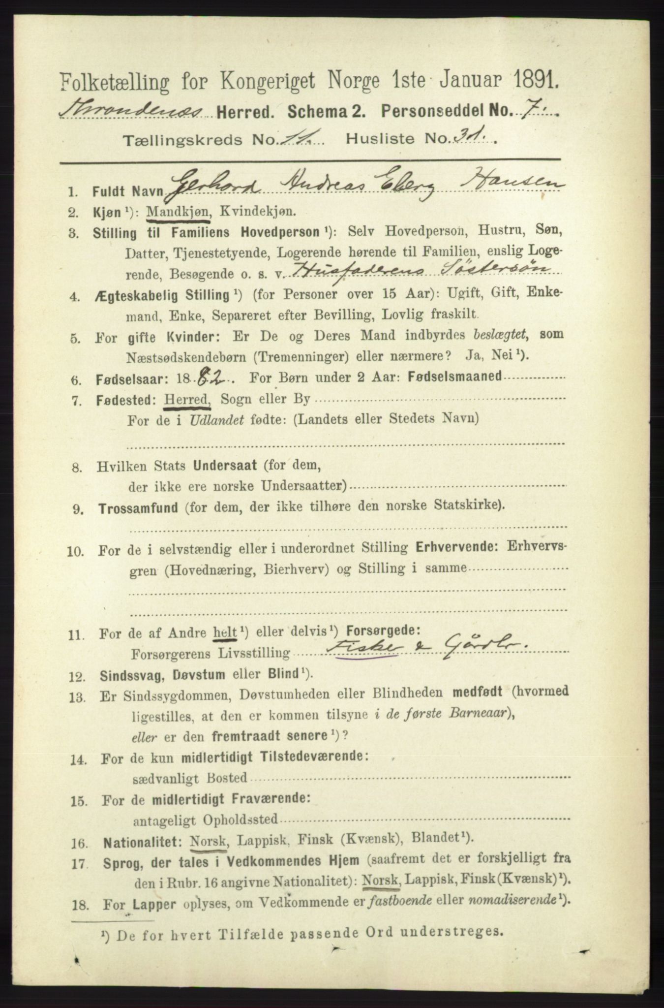 RA, 1891 census for 1914 Trondenes, 1891, p. 8207