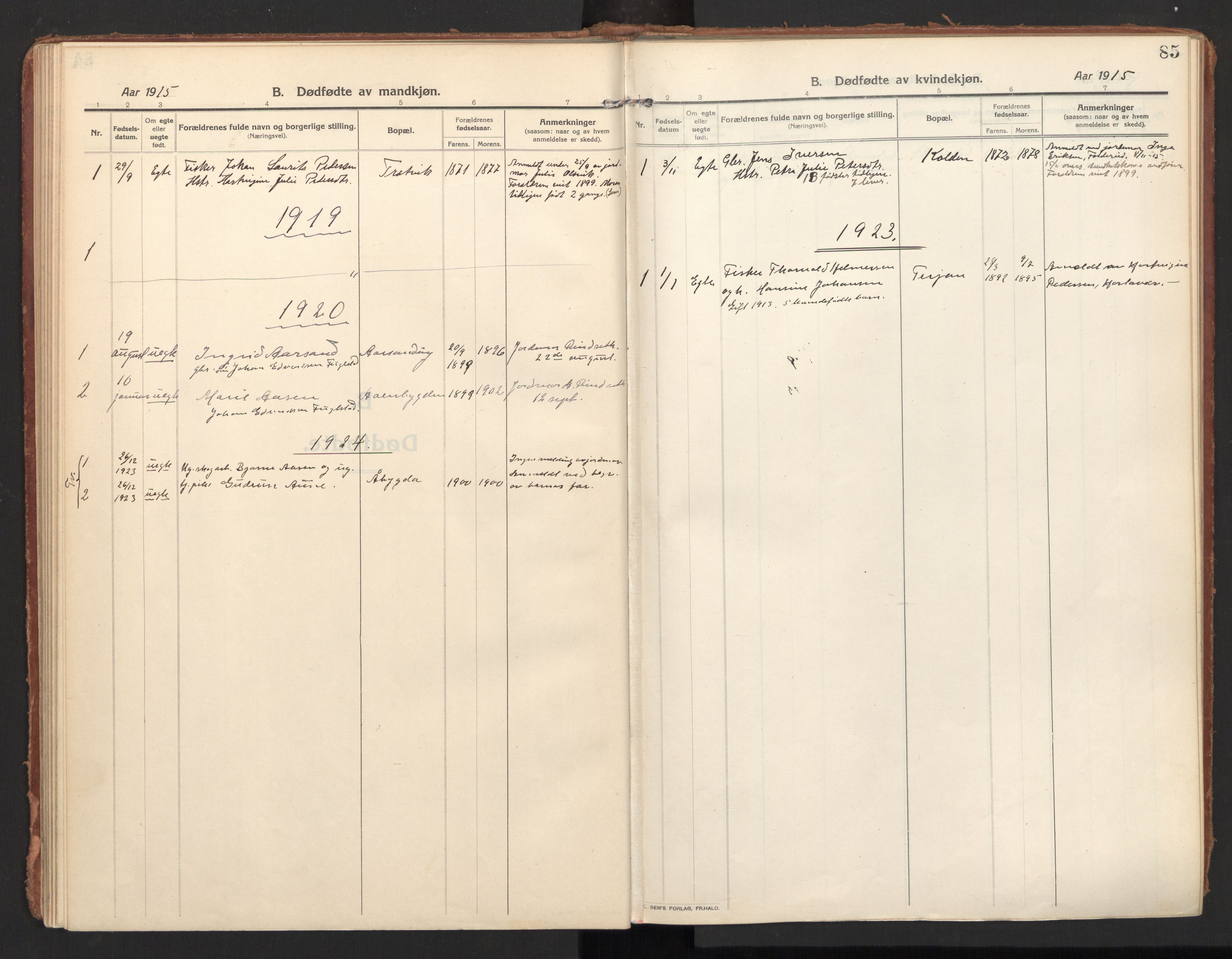 Ministerialprotokoller, klokkerbøker og fødselsregistre - Nordland, SAT/A-1459/810/L0156: Parish register (official) no. 810A15, 1915-1930, p. 85