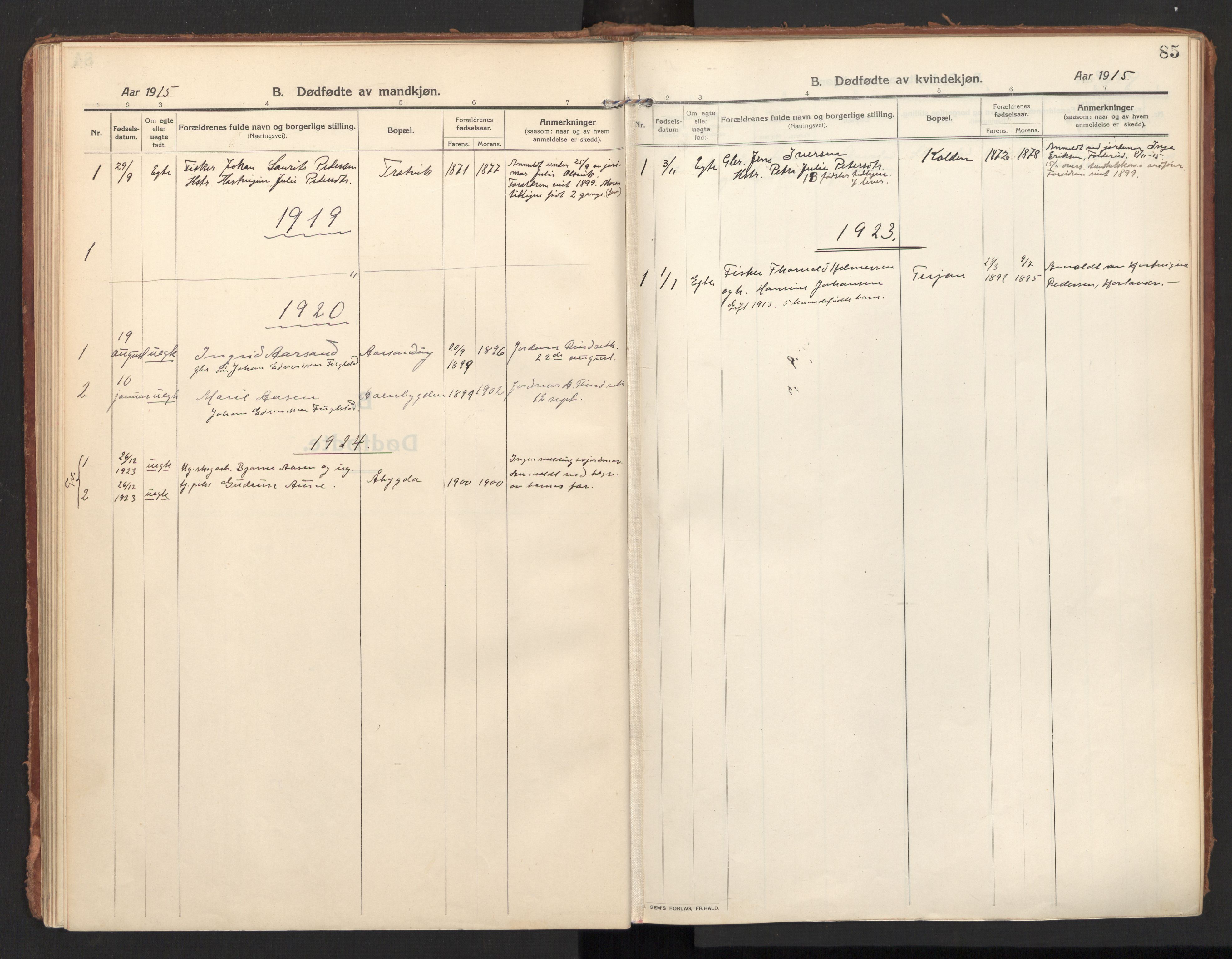 Ministerialprotokoller, klokkerbøker og fødselsregistre - Nordland, AV/SAT-A-1459/810/L0156: Parish register (official) no. 810A15, 1915-1930, p. 85