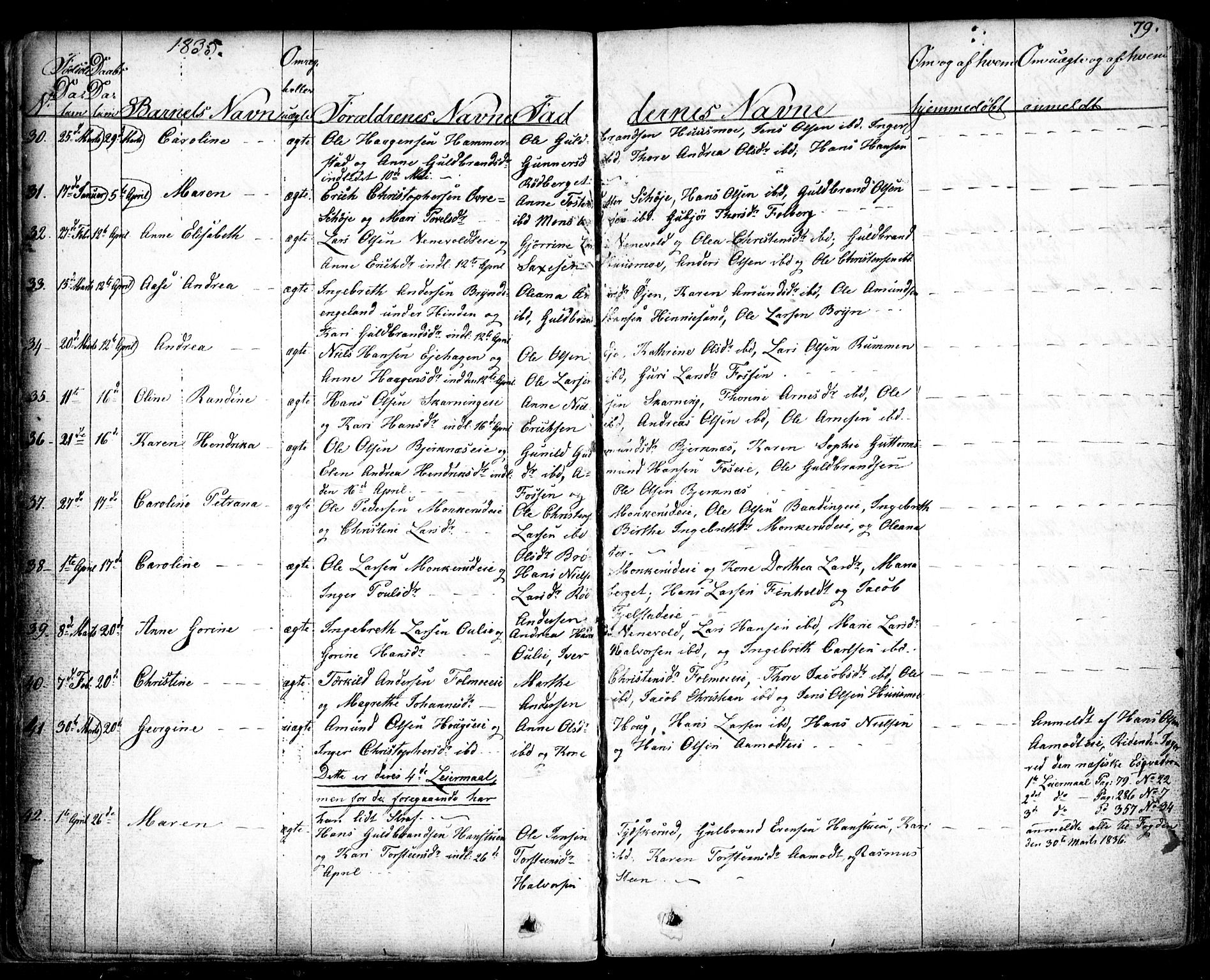 Nes prestekontor Kirkebøker, AV/SAO-A-10410/F/Fa/L0006: Parish register (official) no. I 6, 1833-1845, p. 79