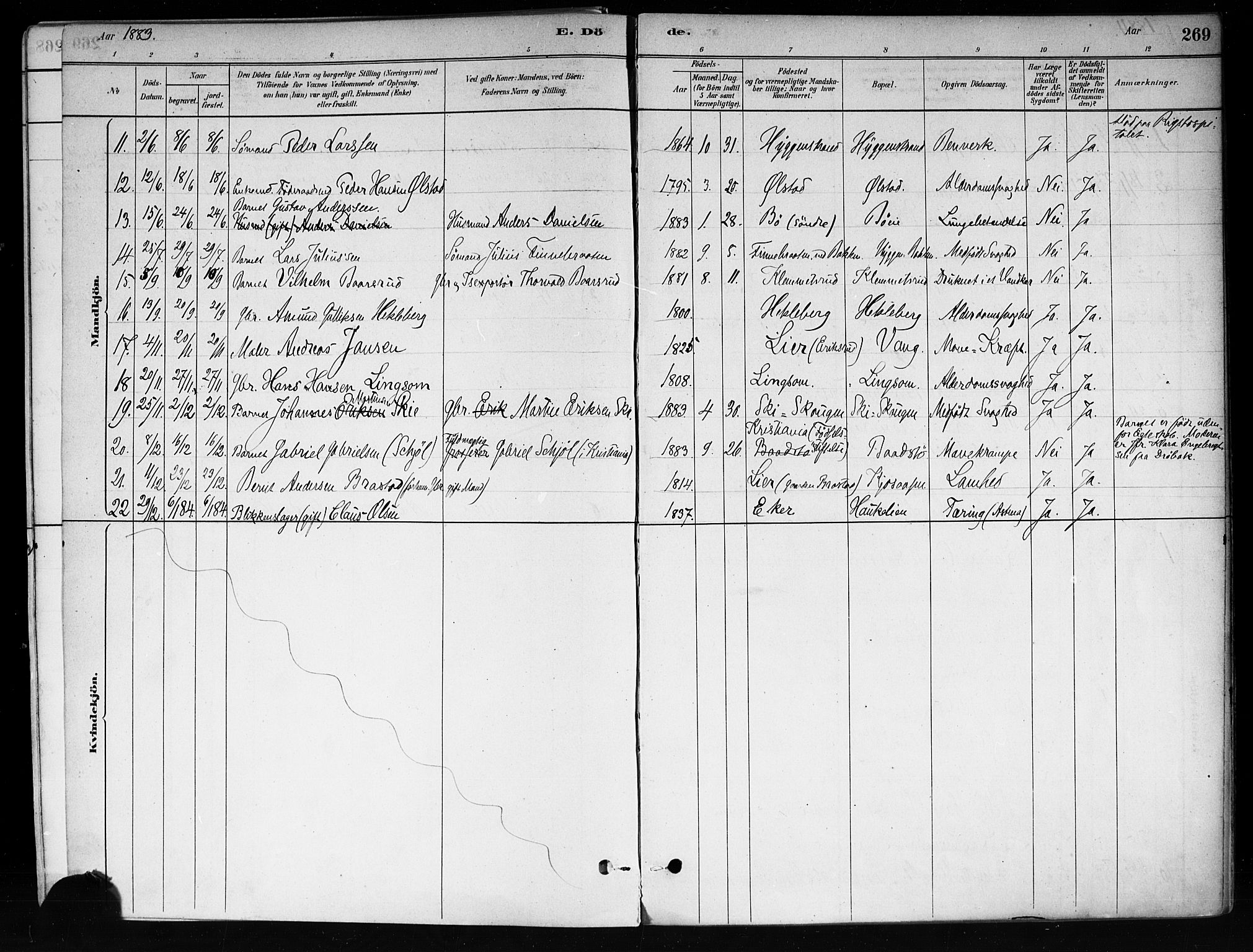 Røyken kirkebøker, SAKO/A-241/F/Fa/L0008: Parish register (official) no. 8, 1880-1897, p. 269