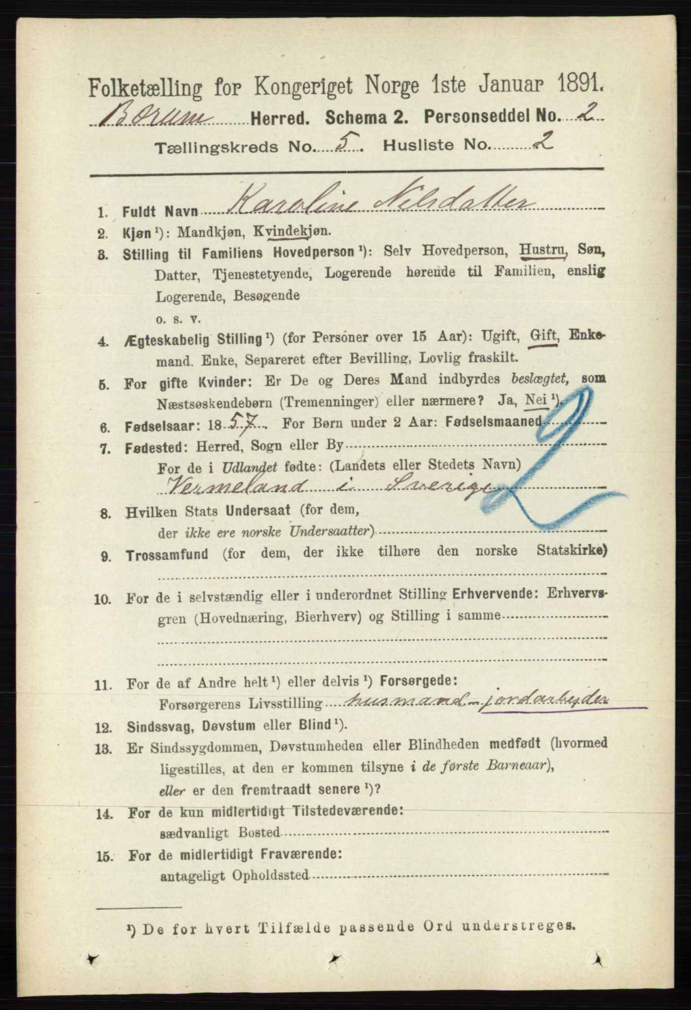 RA, 1891 census for 0219 Bærum, 1891, p. 3014