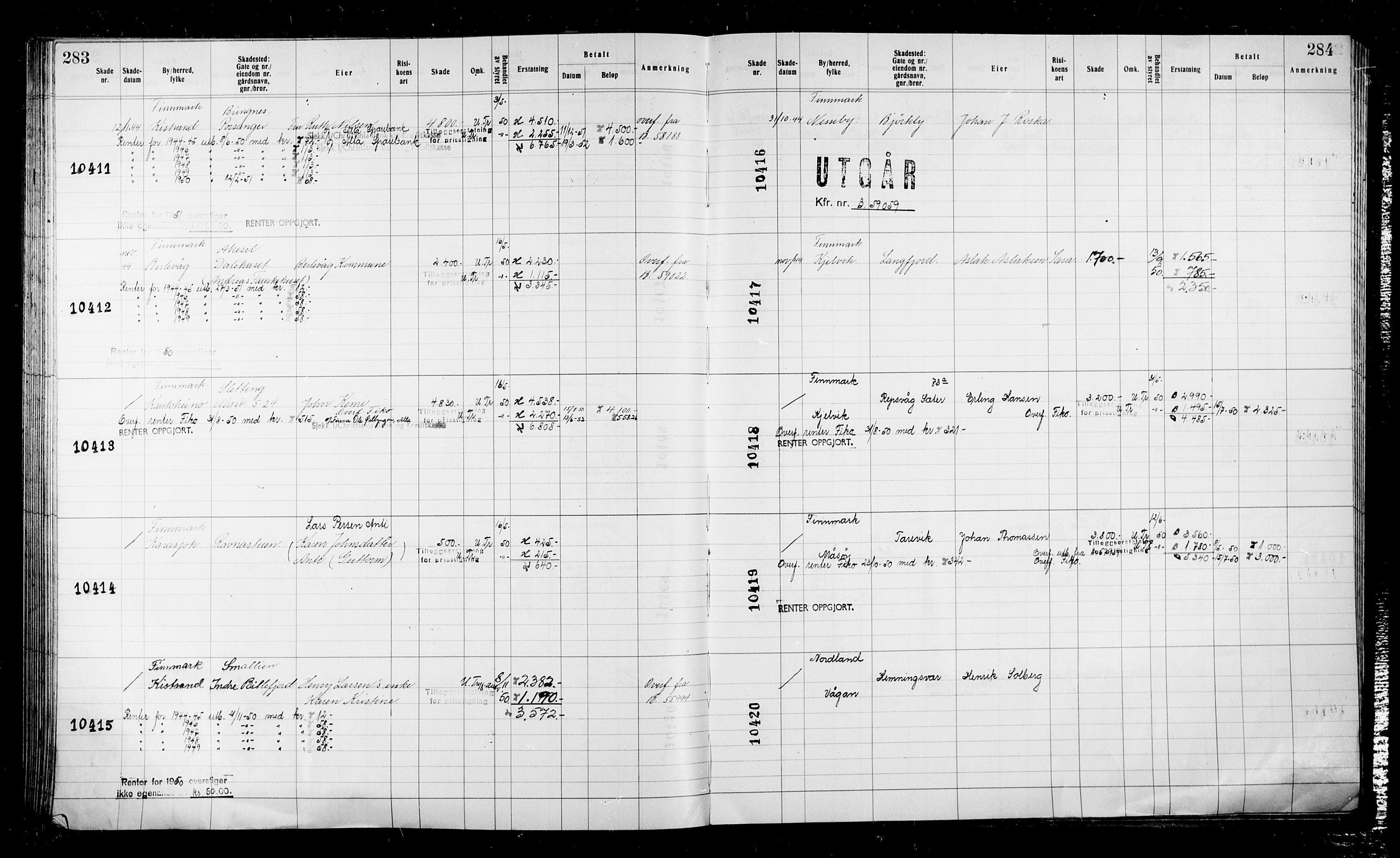 Krigsskadetrygdene for bygninger og løsøre, AV/RA-S-1548/V/L0043: Bygning, ikke trygdet., 1940-1945, p. 283-284