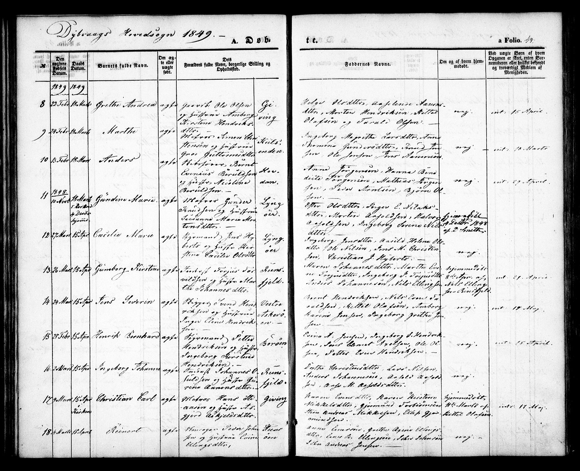 Dypvåg sokneprestkontor, SAK/1111-0007/F/Fa/Faa/L0005: Parish register (official) no. A 5, 1841-1854, p. 44