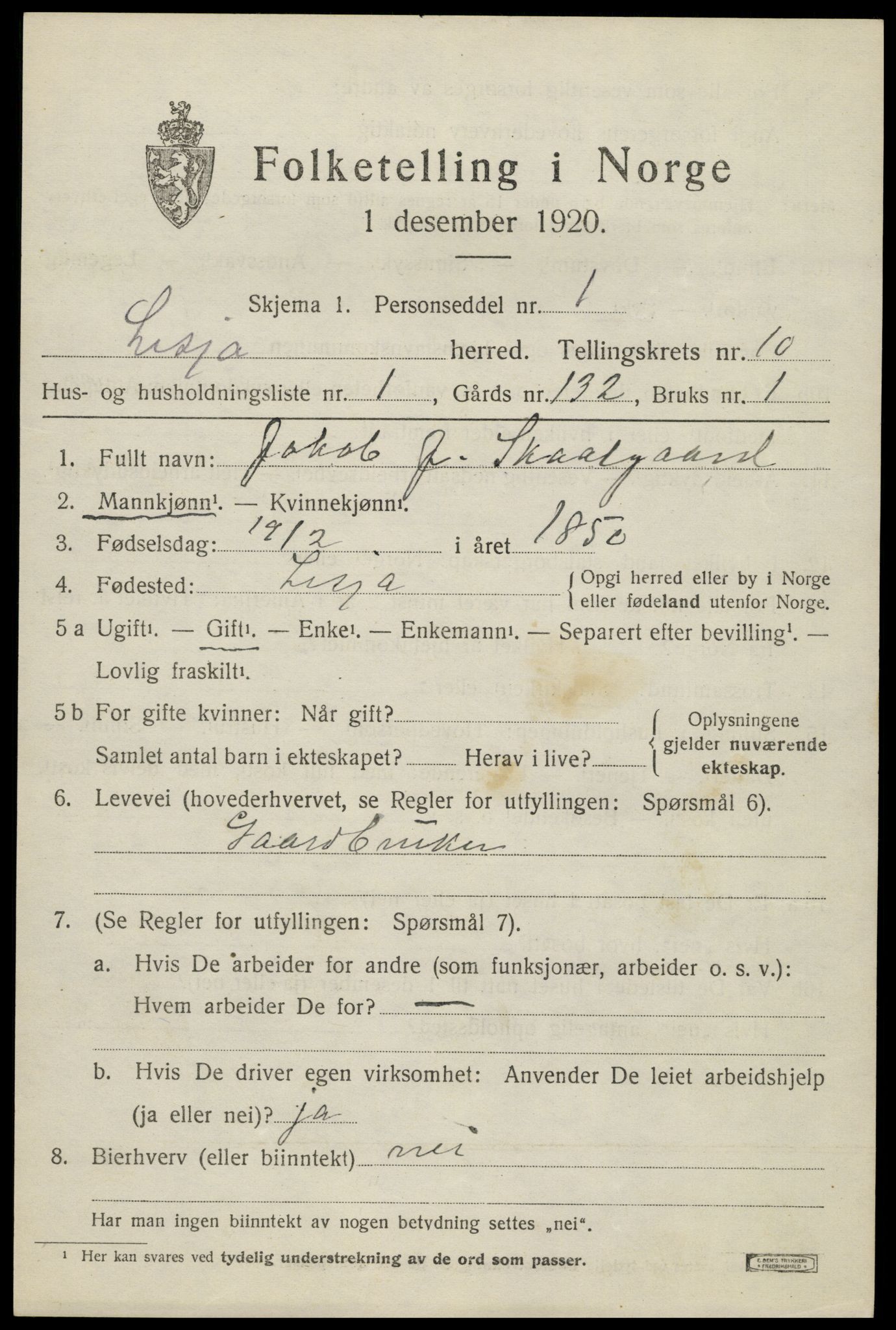 SAH, 1920 census for Lesja, 1920, p. 6132