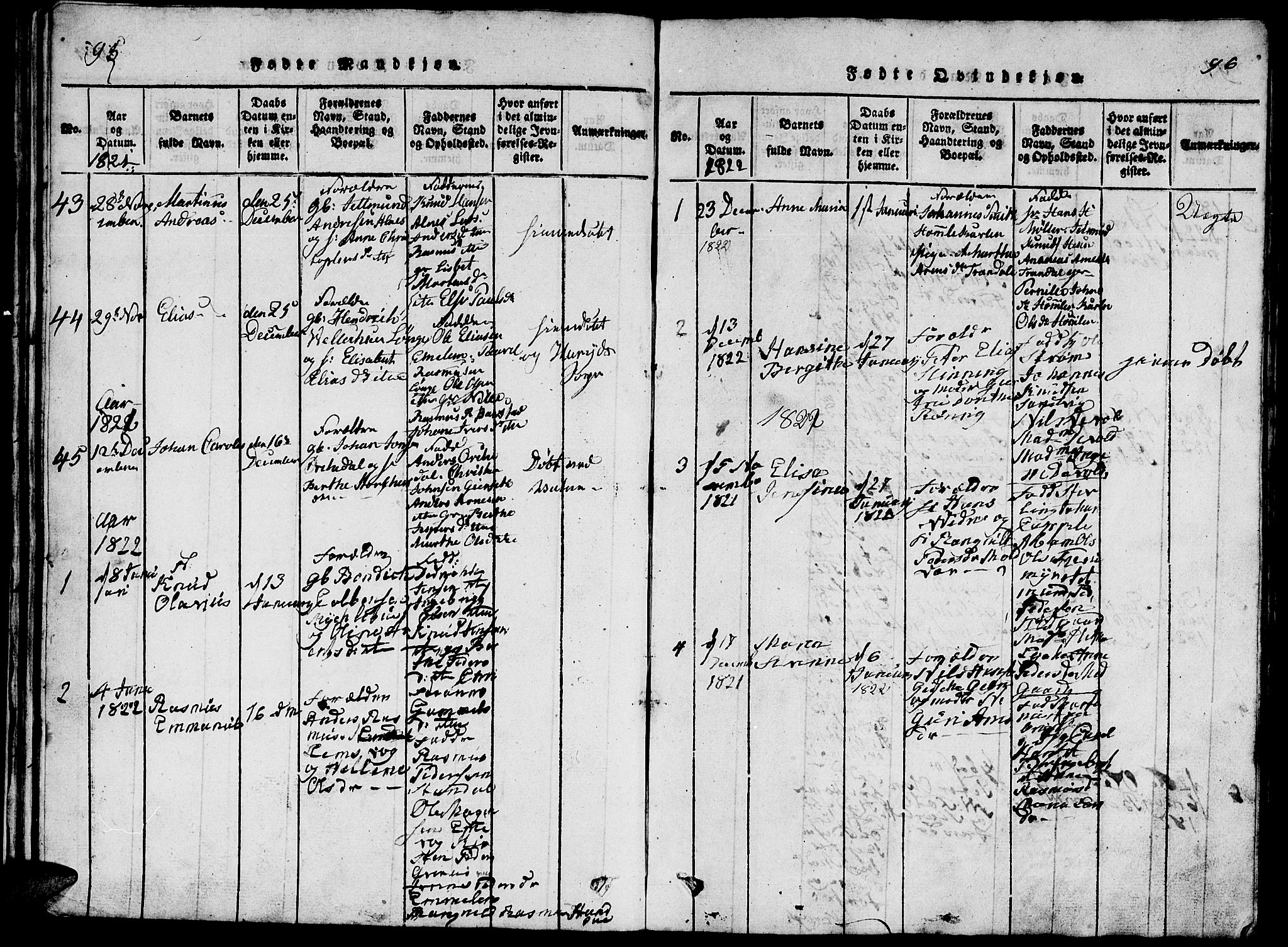 Ministerialprotokoller, klokkerbøker og fødselsregistre - Møre og Romsdal, AV/SAT-A-1454/528/L0423: Parish register (copy) no. 528C04, 1816-1827, p. 95-96