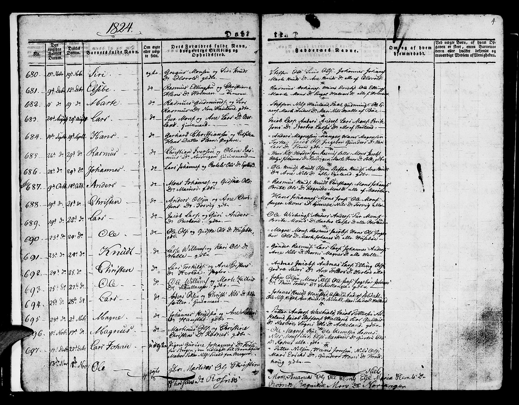 Manger sokneprestembete, SAB/A-76801/H/Haa: Parish register (official) no. A 4, 1824-1838, p. 4