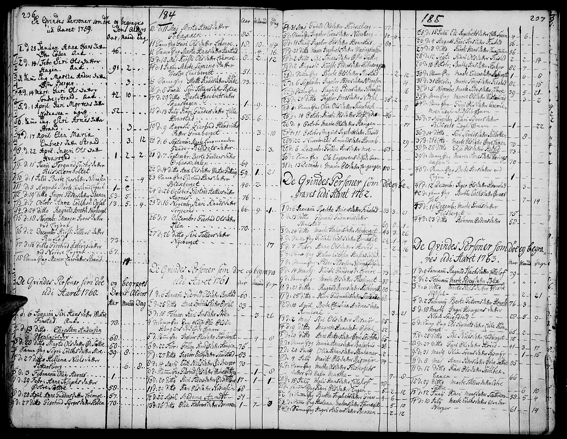 Elverum prestekontor, AV/SAH-PREST-044/H/Ha/Haa/L0003: Parish register (official) no. 3, 1757-1776, p. 184-185