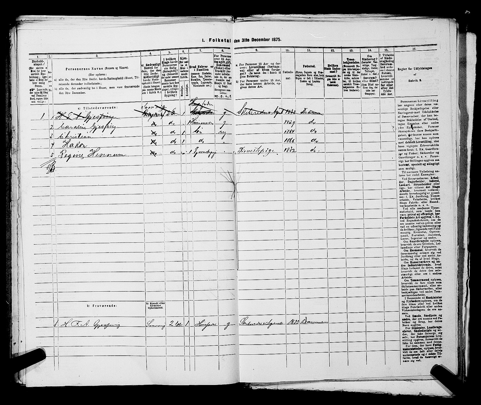 SAKO, 1875 census for 0602 Drammen, 1875, p. 1734