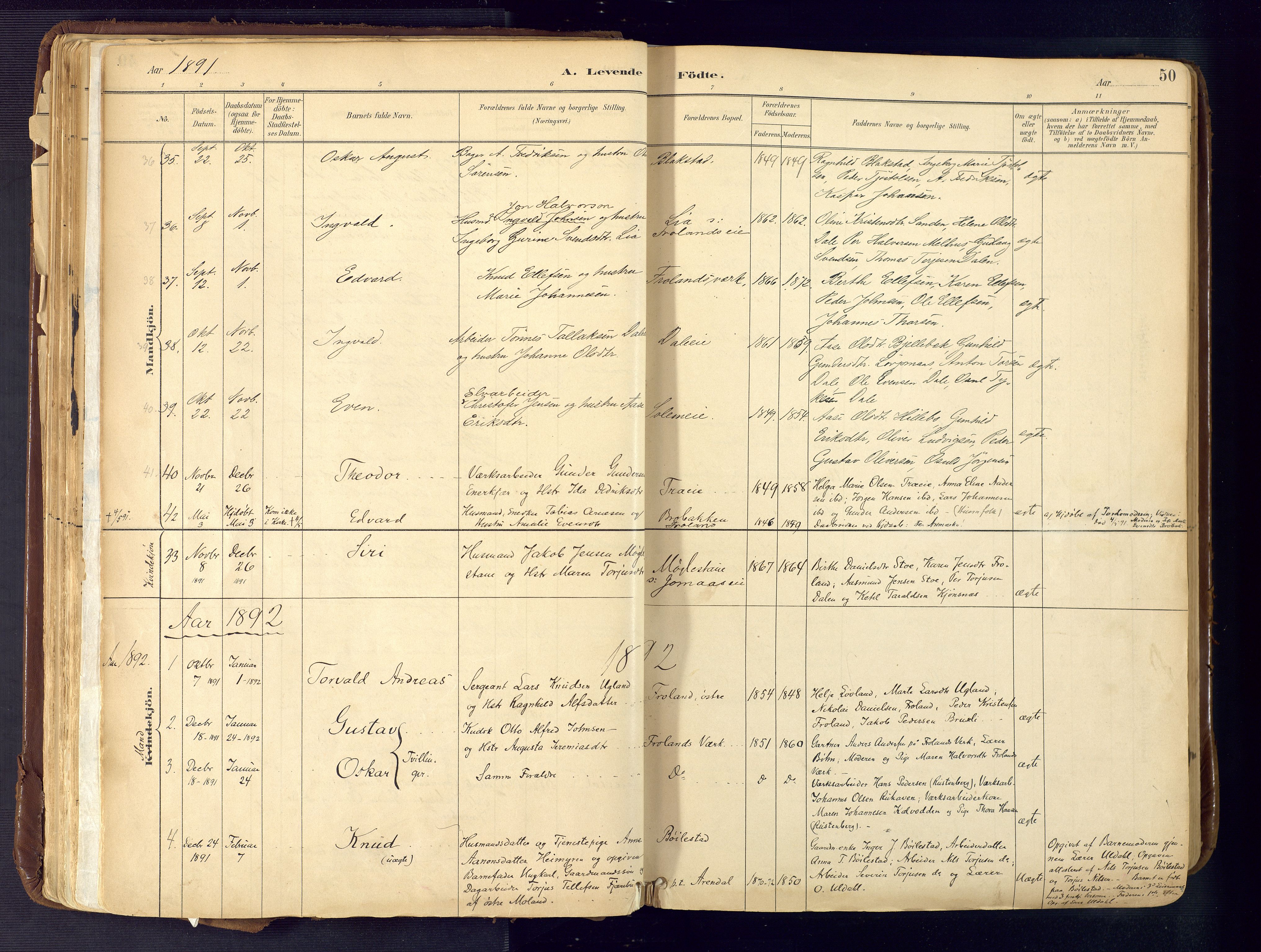 Froland sokneprestkontor, SAK/1111-0013/F/Fa/L0005: Parish register (official) no. A 5, 1882-1921, p. 50