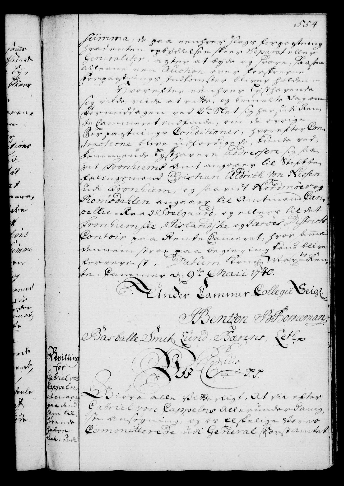Rentekammeret, Kammerkanselliet, RA/EA-3111/G/Gg/Gga/L0004: Norsk ekspedisjonsprotokoll med register (merket RK 53.4), 1734-1741, p. 554