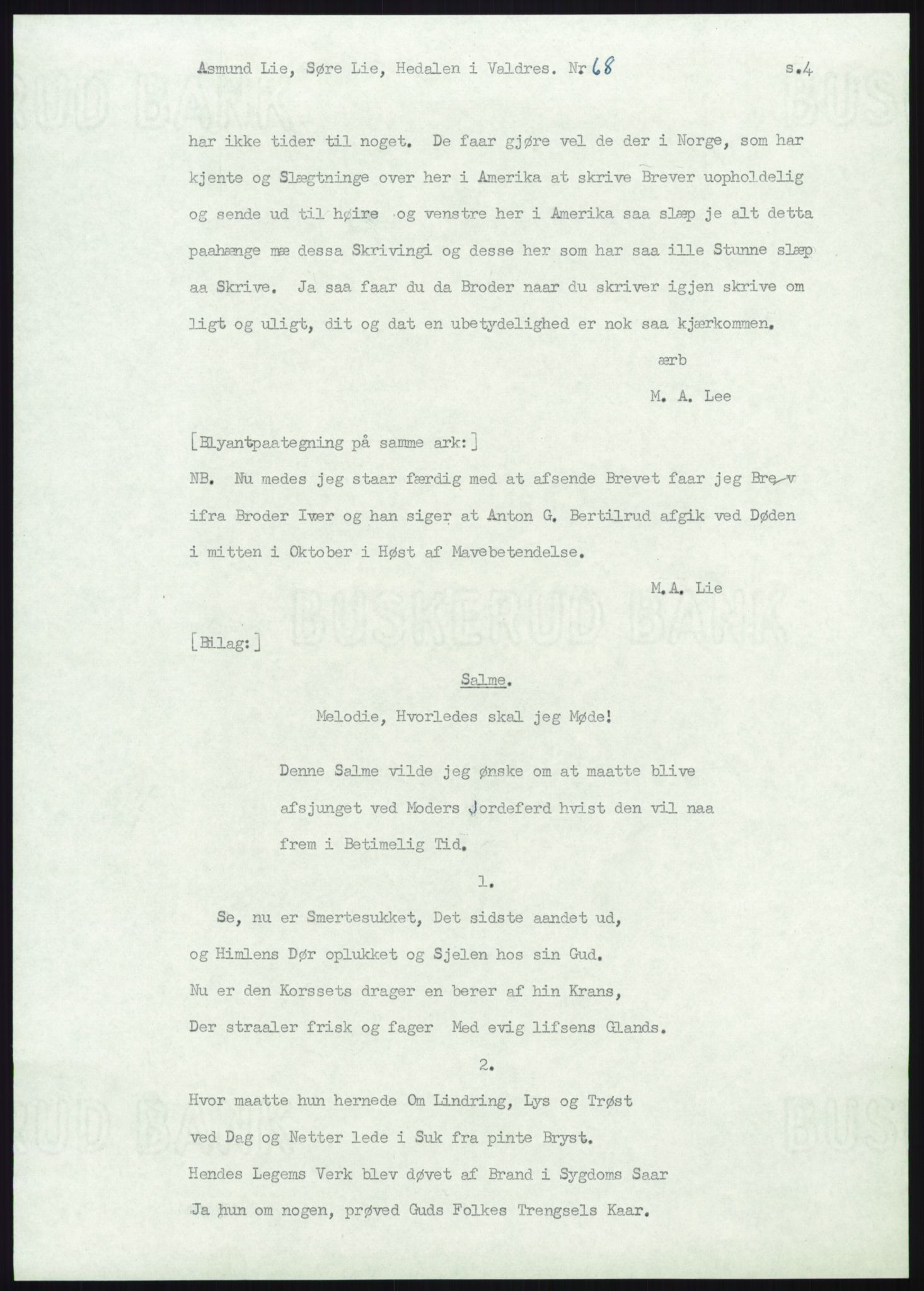 Samlinger til kildeutgivelse, Amerikabrevene, AV/RA-EA-4057/F/L0012: Innlån fra Oppland: Lie (brevnr 1-78), 1838-1914, p. 957