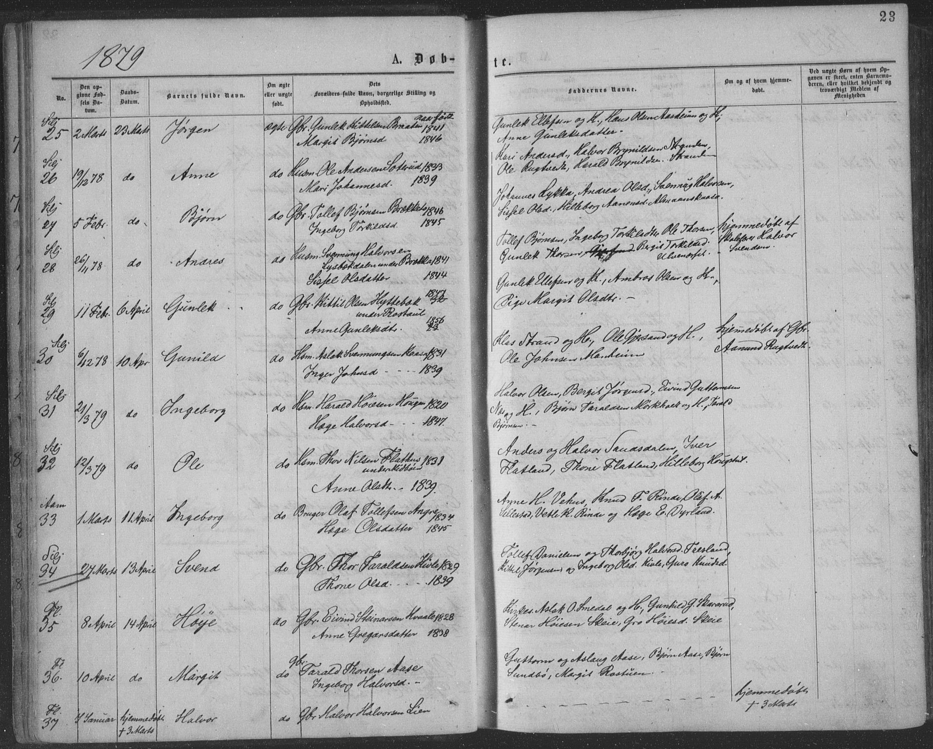 Seljord kirkebøker, AV/SAKO-A-20/F/Fa/L0014: Parish register (official) no. I 14, 1877-1886, p. 23