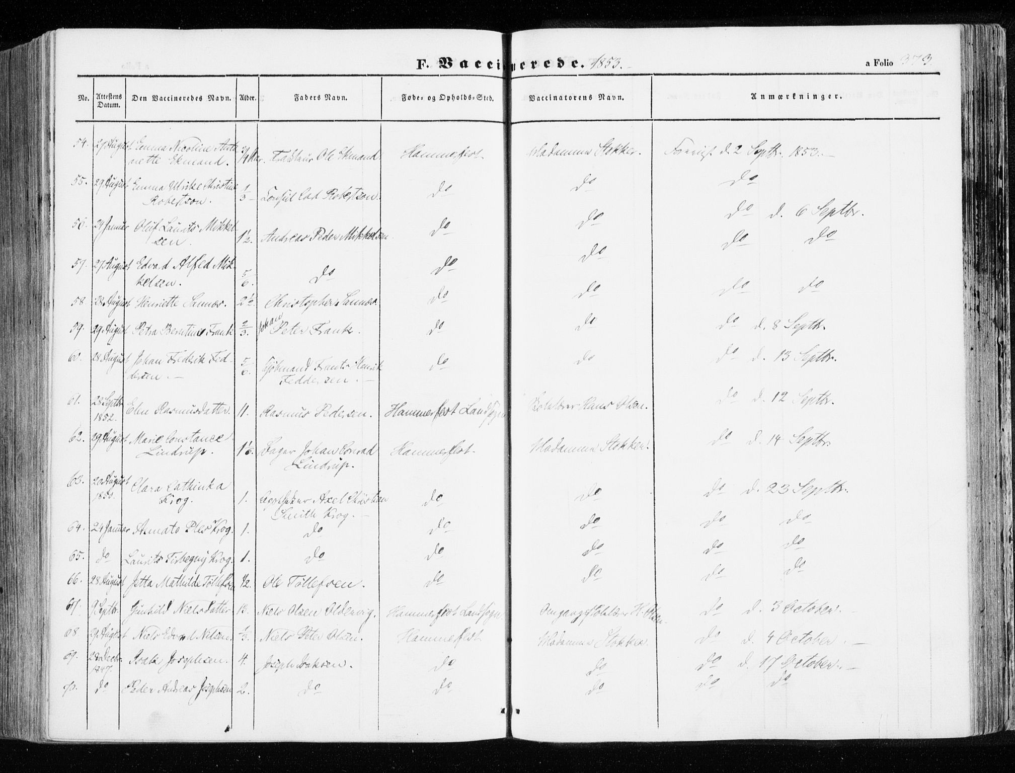 Hammerfest sokneprestkontor, AV/SATØ-S-1347/H/Ha/L0004.kirke: Parish register (official) no. 4, 1843-1856, p. 373