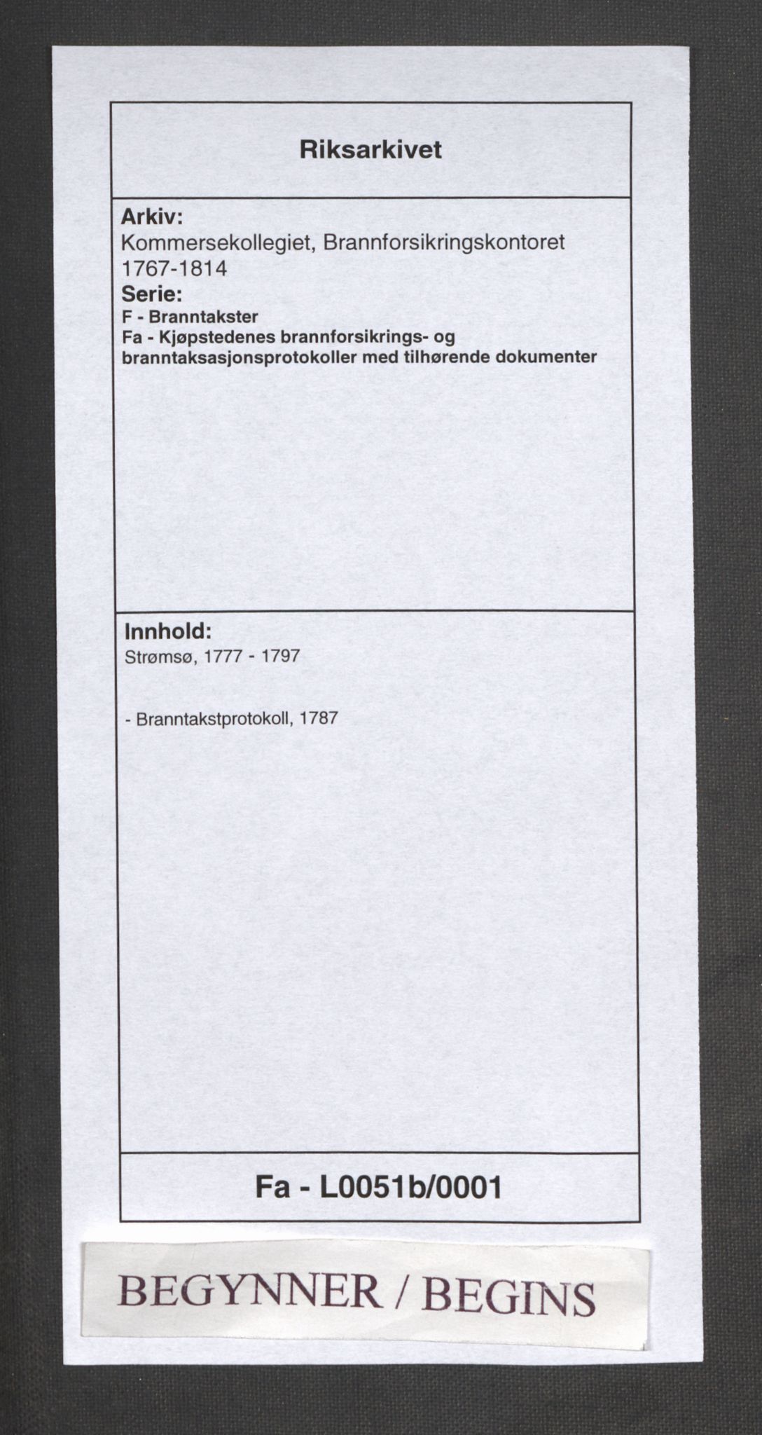 Kommersekollegiet, Brannforsikringskontoret 1767-1814, RA/EA-5458/F/Fa/L0051b/0001: Strømsø / Branntakstprotokoll, 1787