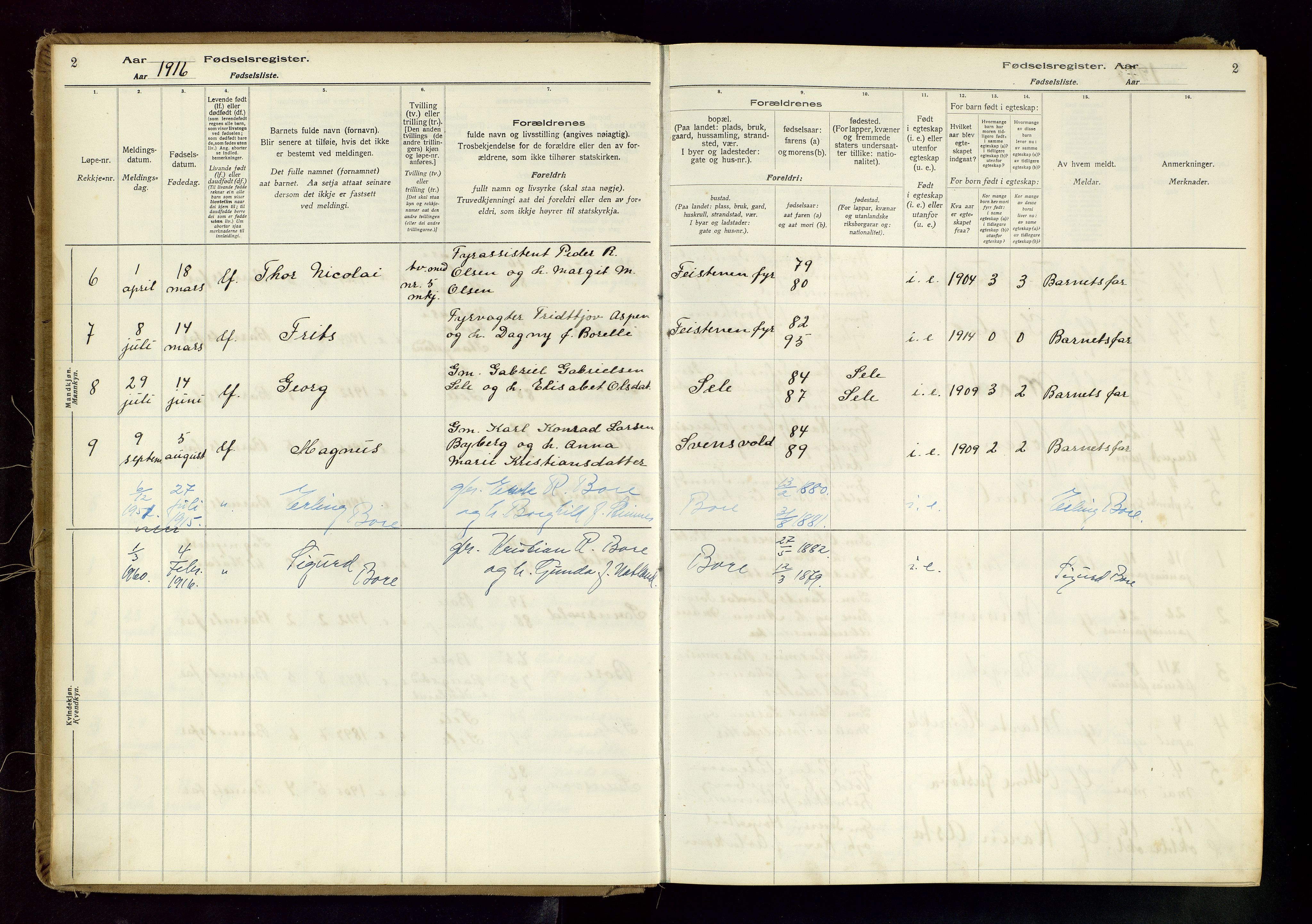 Klepp sokneprestkontor, AV/SAST-A-101803/001/704BAB/L0001: Birth register no. 1, 1916-1976, p. 2